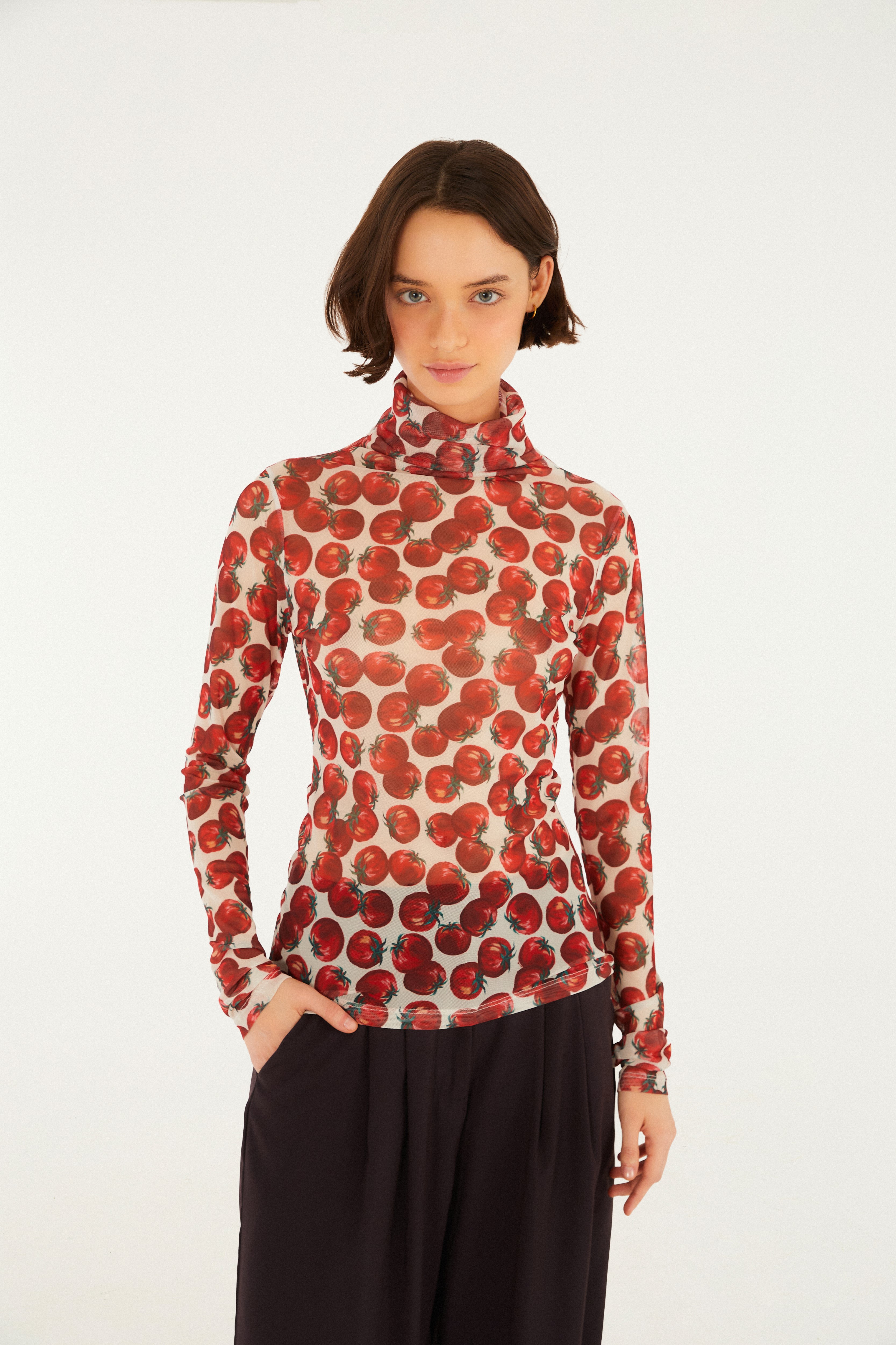 Blusa Tule Estampada Maxi Tomate