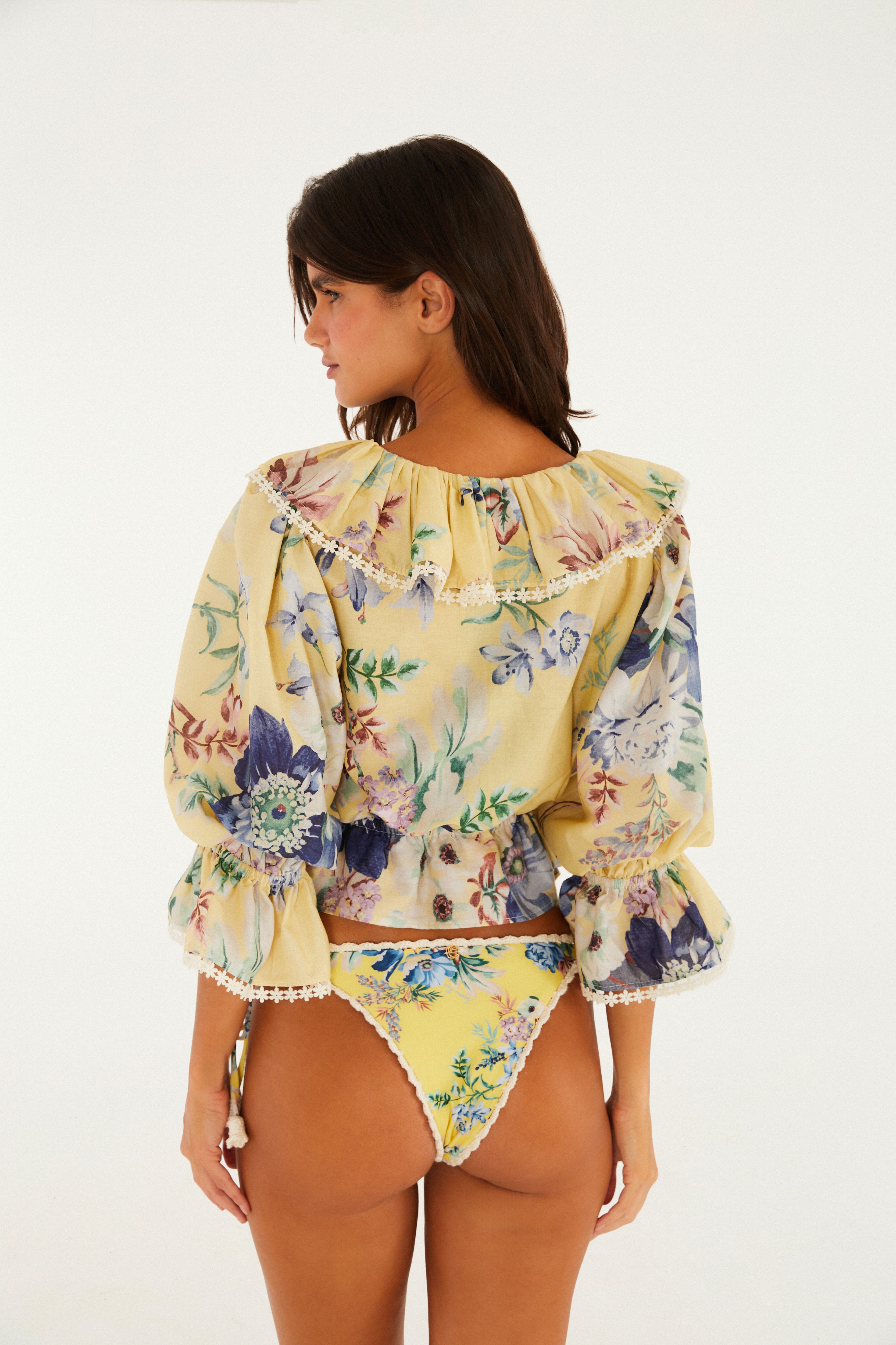Cropped Babados Estampada Floral Leni