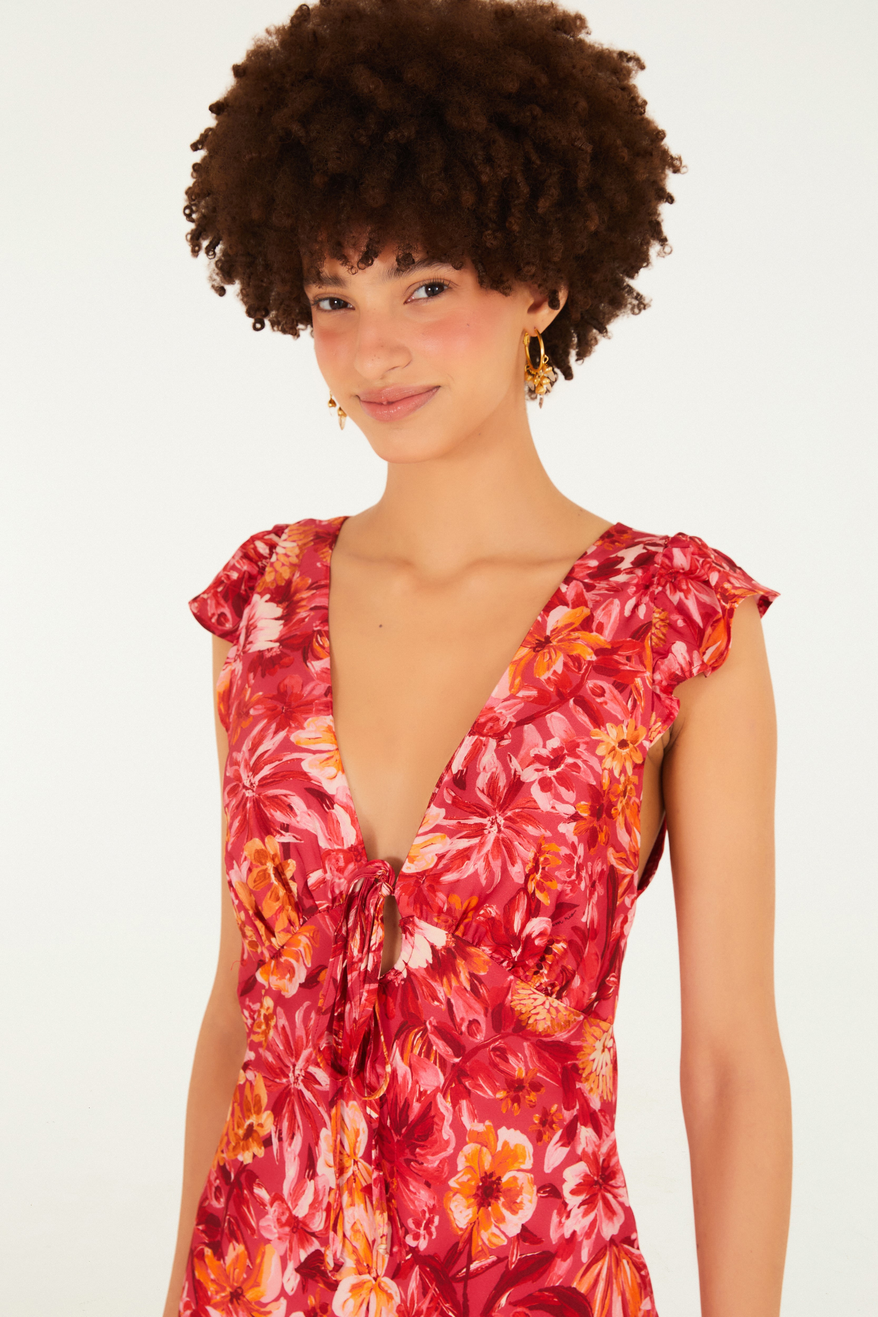 Vestido Cropped Estampado Florabela Rosa