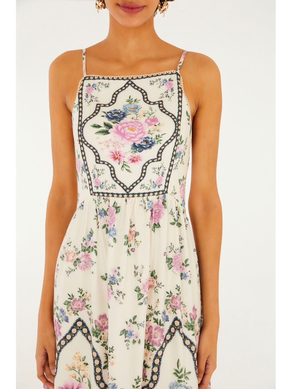 Farm — Vestido Cropped Alcinha Estampado Romance