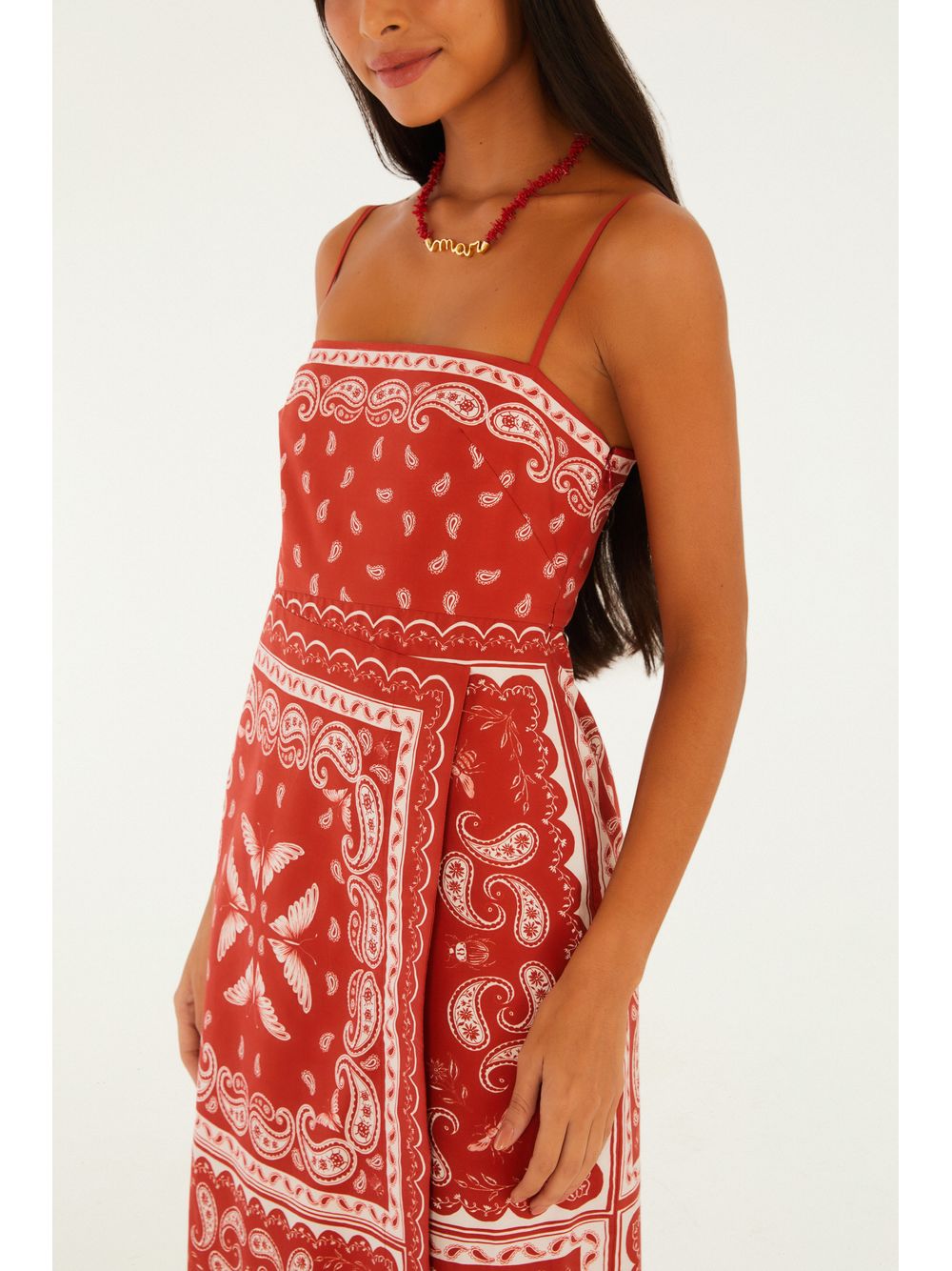 Farm — Vestido Cropped Estampado Bandana Jardim