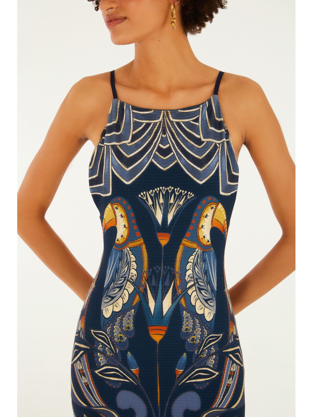 Farm — Vestido Alça Estampado Lenço Riviera