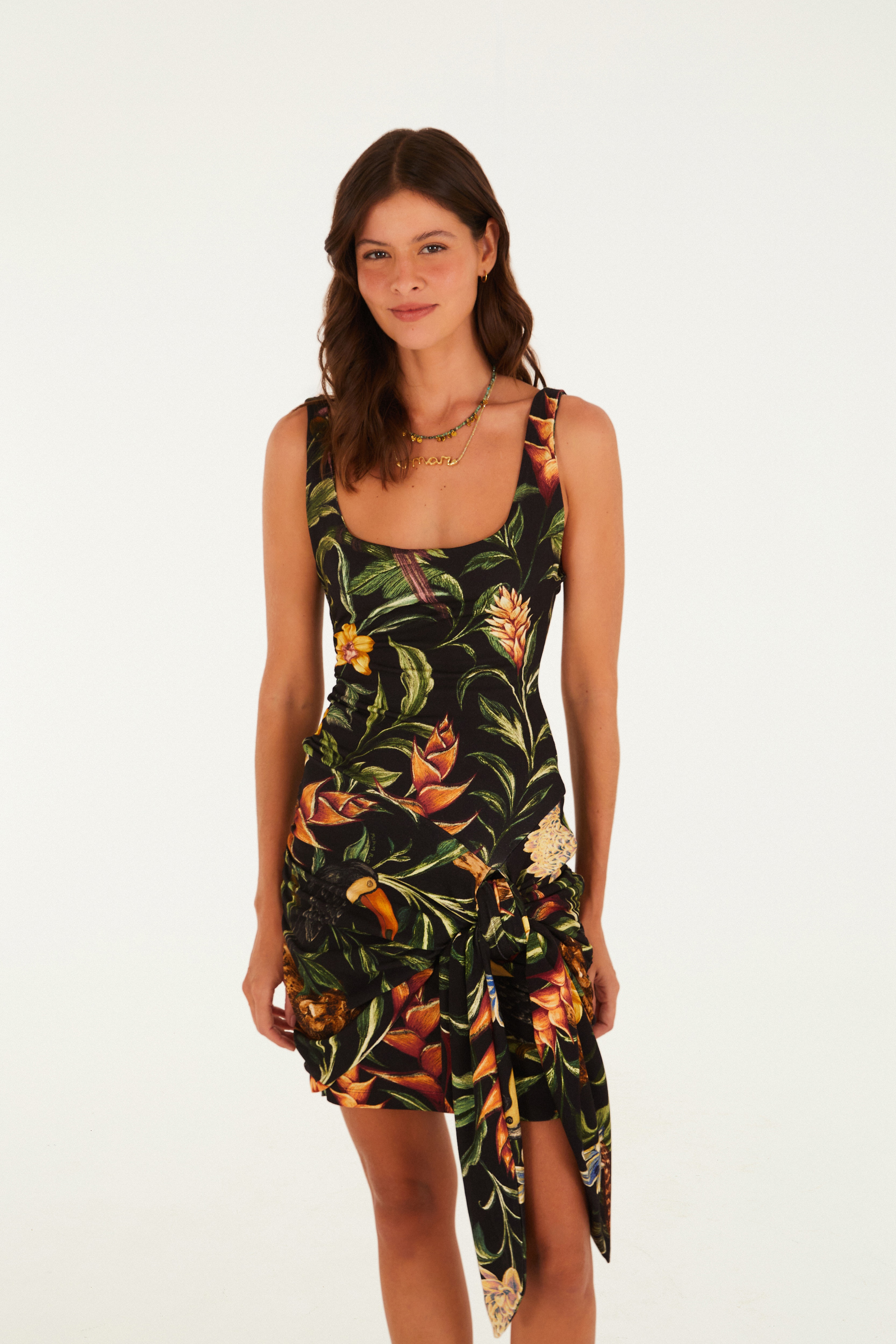 Vestido Curto Estampado Fauna Noturna