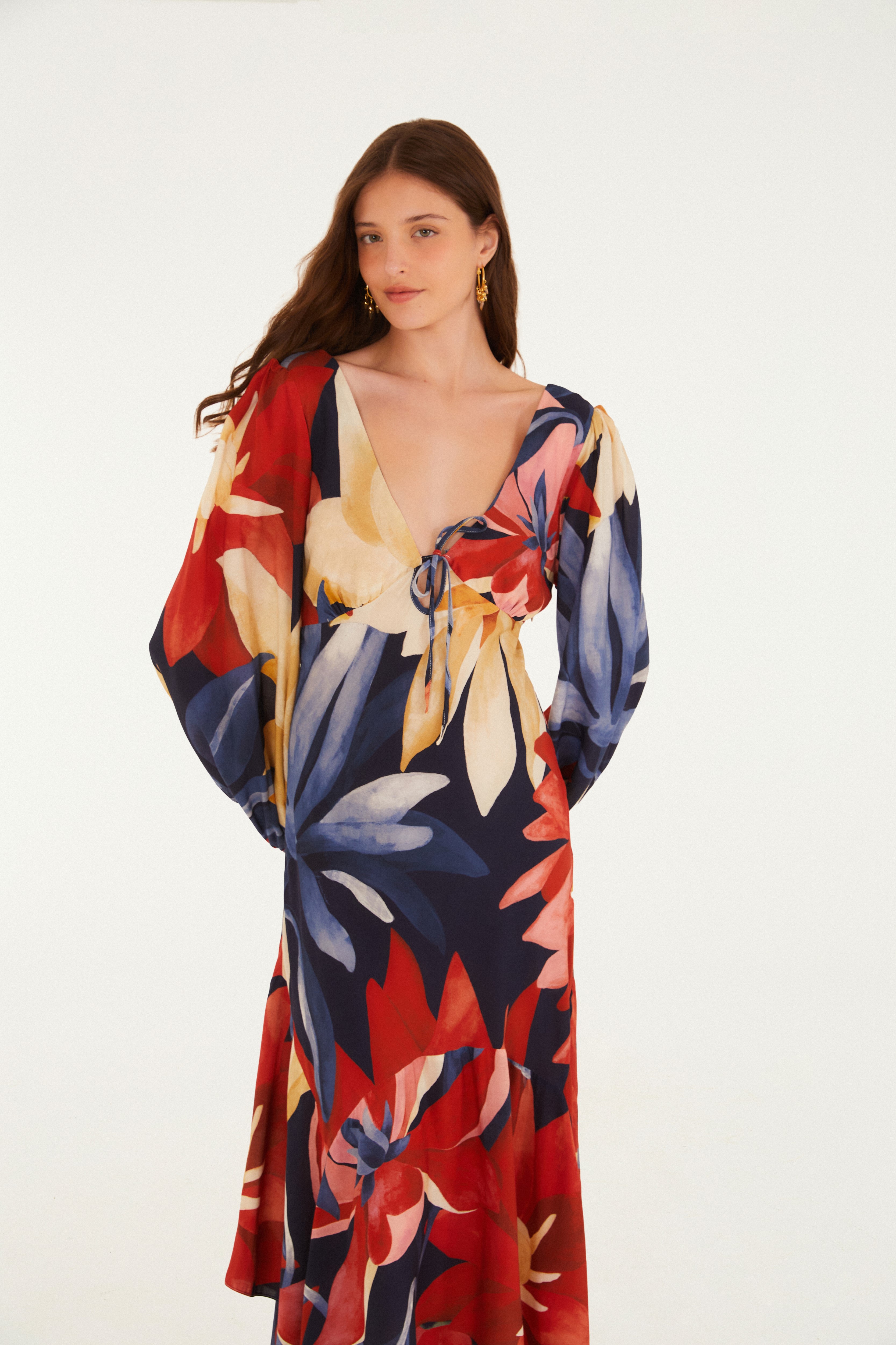 Vestido Pontas Estampado Chita Pintada