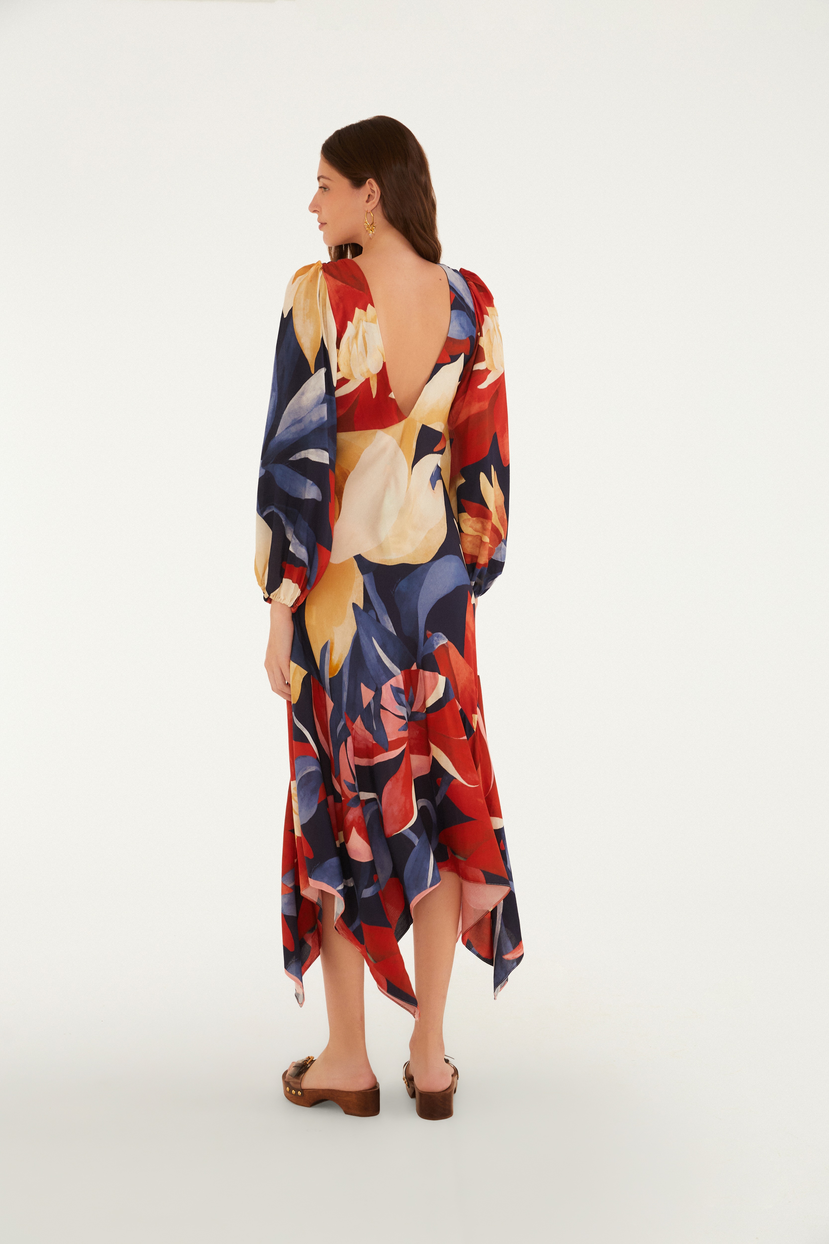 Vestido Pontas Estampado Chita Pintada