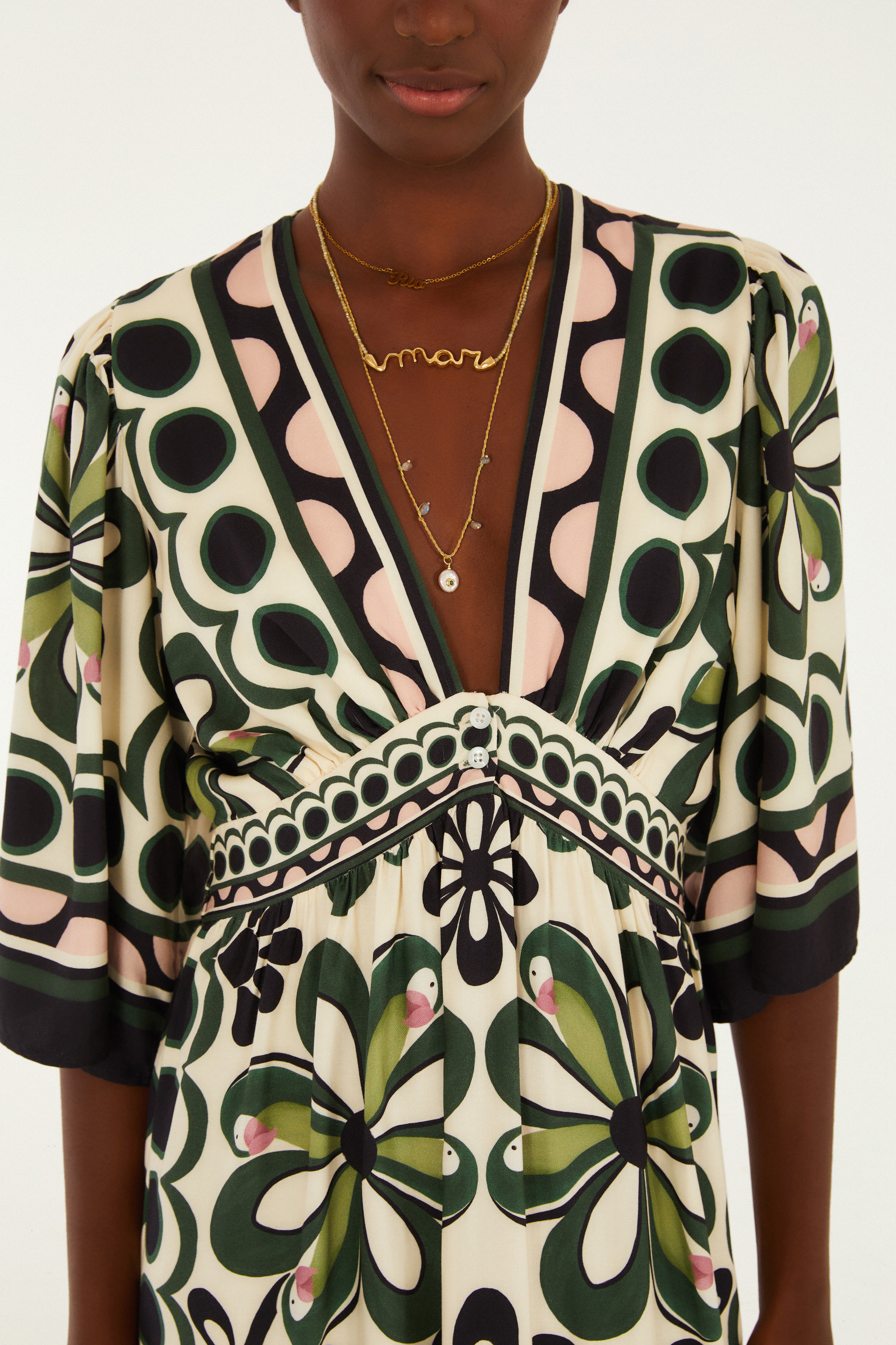 Vestido Cropped Manga Longa Estampado Florara