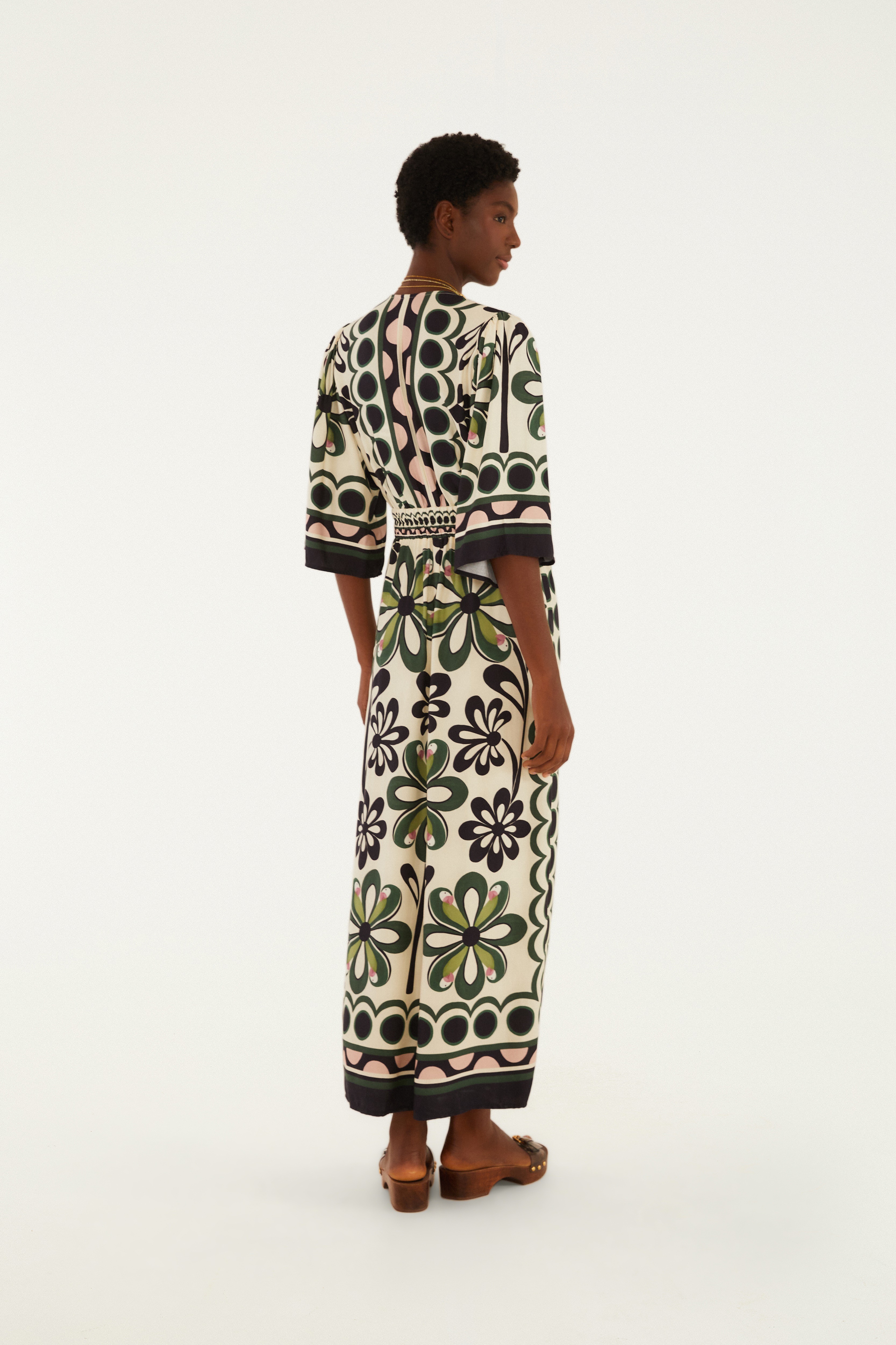 Vestido Cropped Manga Longa Estampado Florara