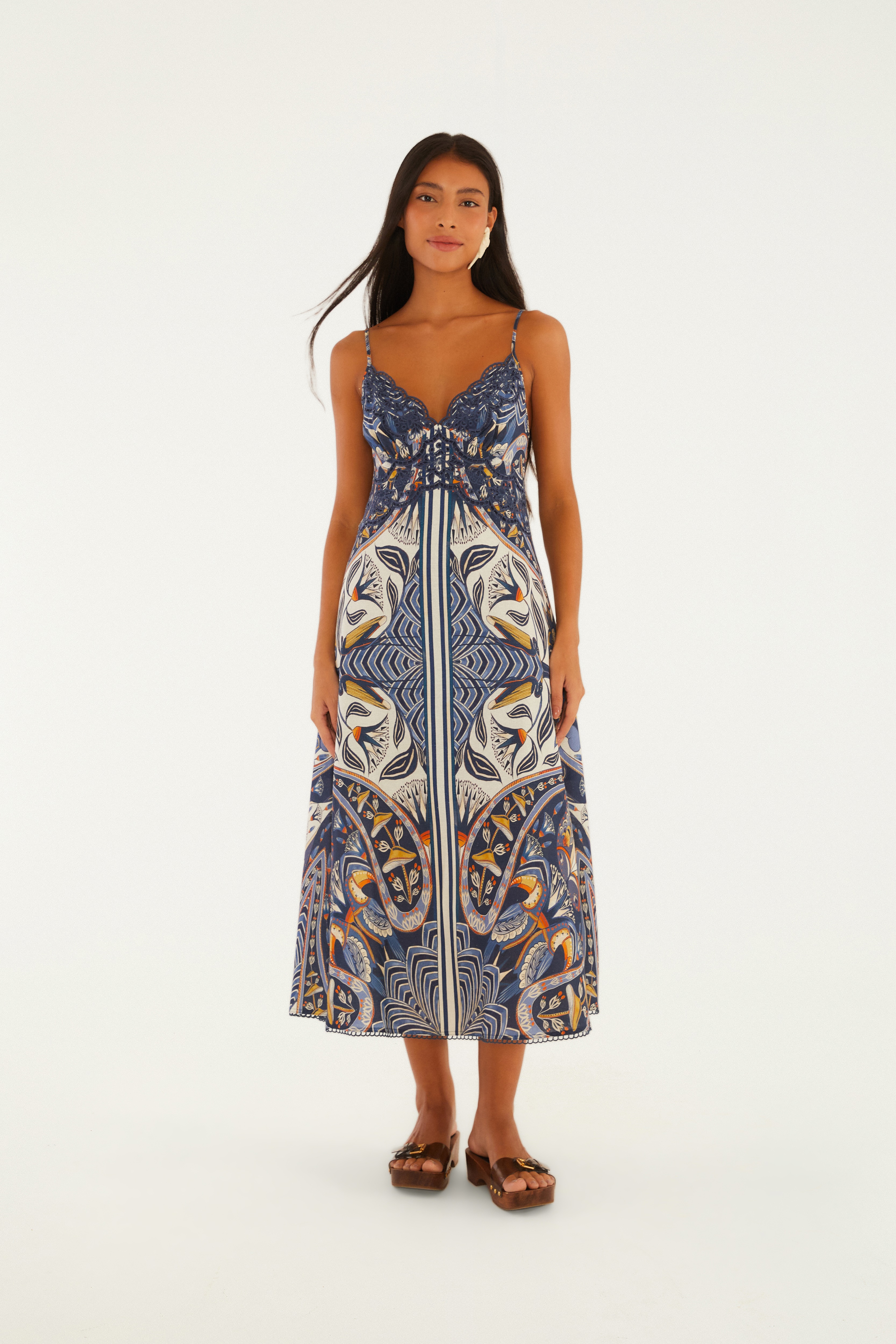 Vestido Midi Sem Manga Estampado Riviera