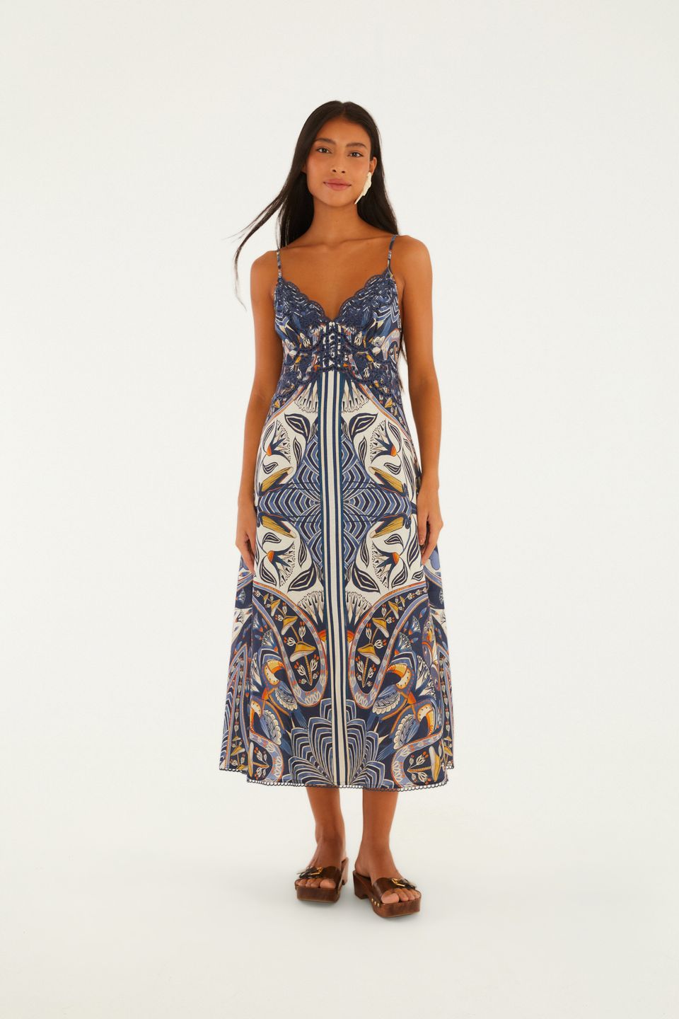 Vestido Midi Sem Manga Estampado Riviera