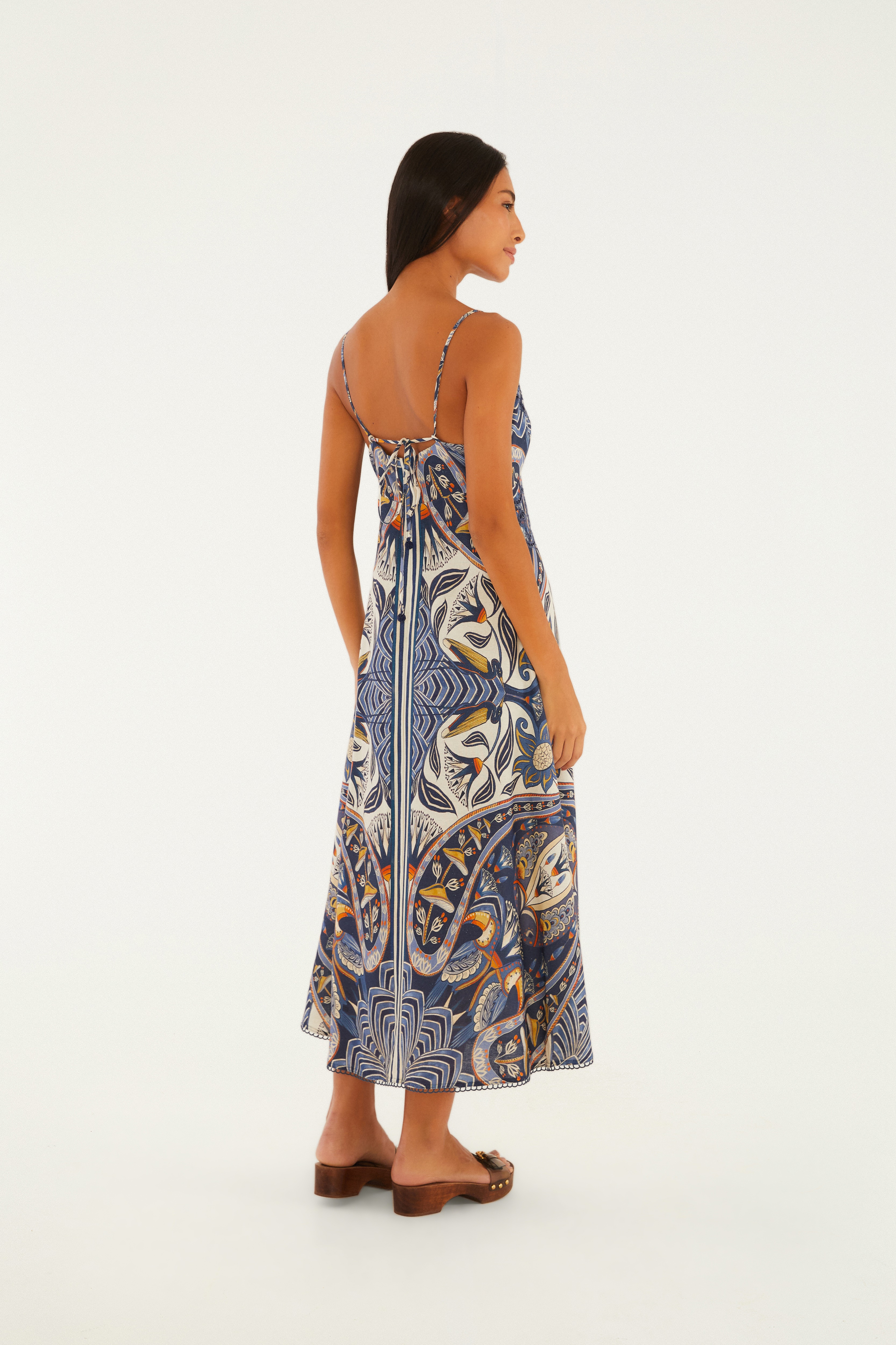 Vestido Midi Sem Manga Estampado Riviera