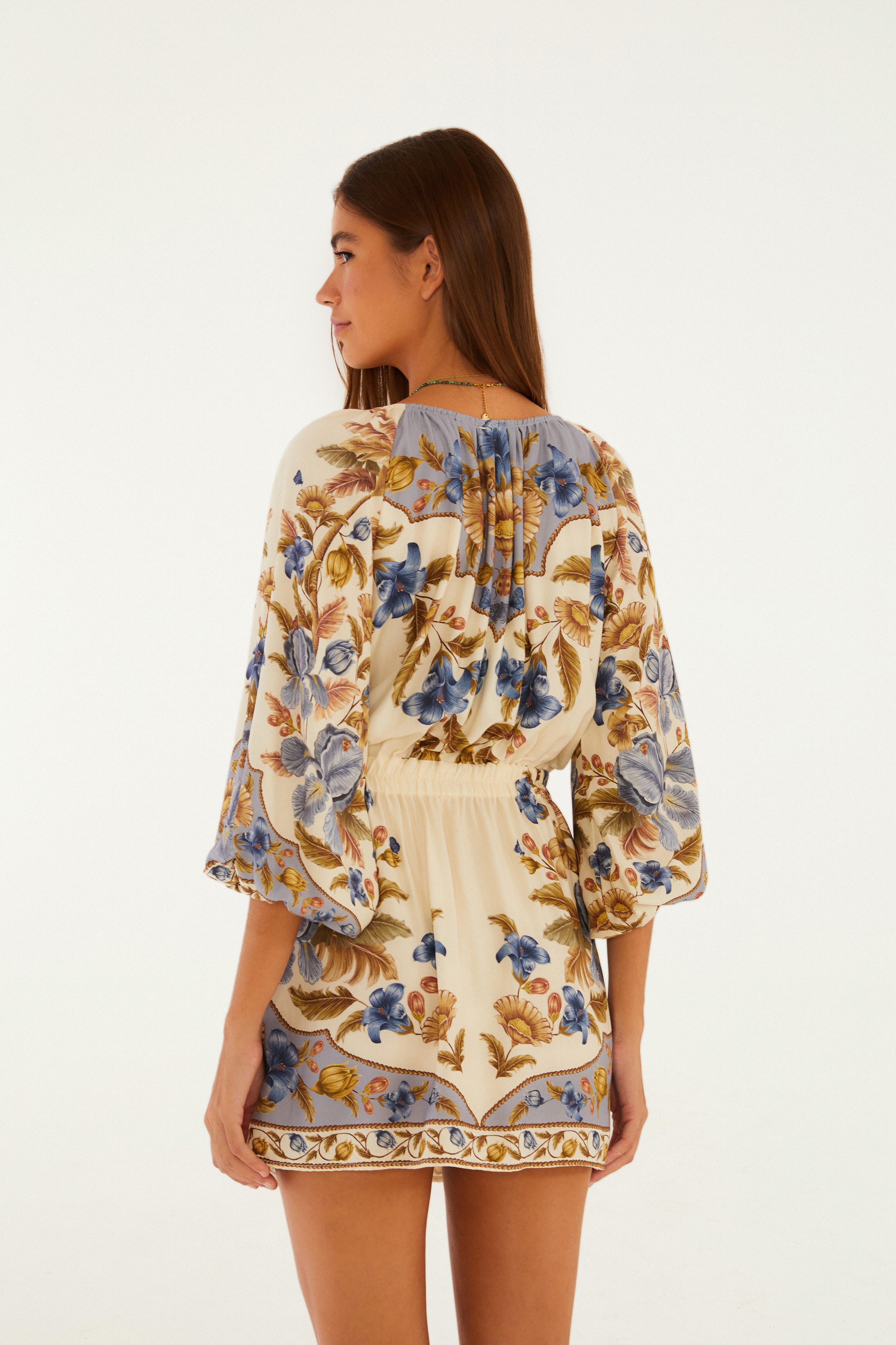 Vestido Curto Manga Estampado Albânia