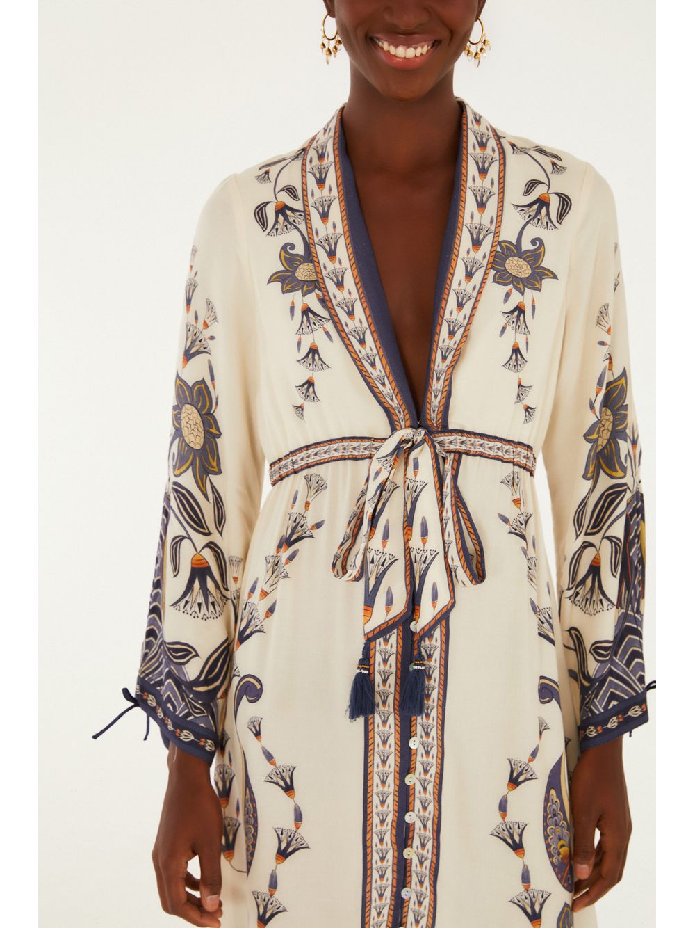 Farm — Vestido Longo Estampado Lenço Riviera