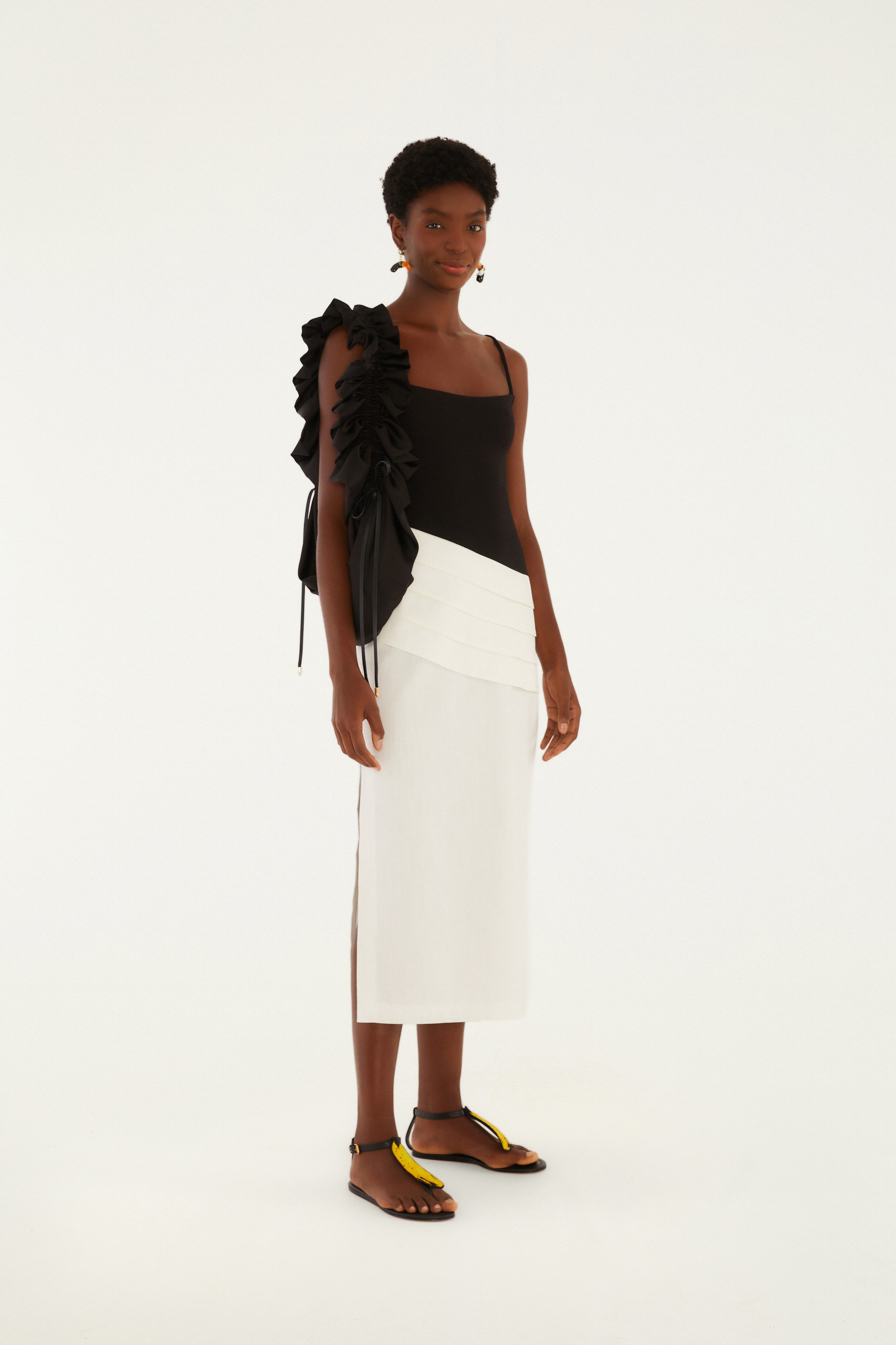 Vestido Longo Bicolor Pregas