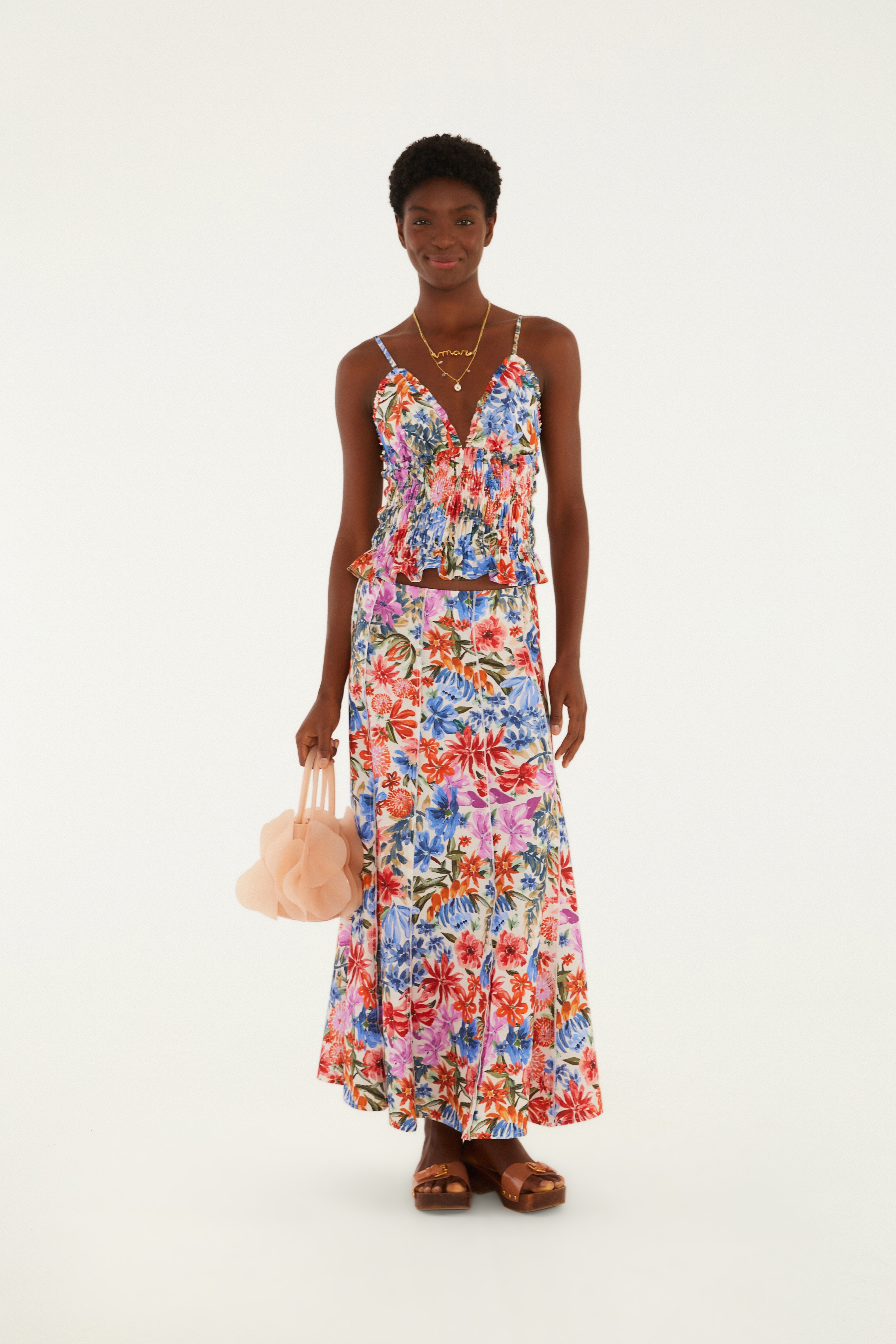 Saia Cropped Estampada Florabela