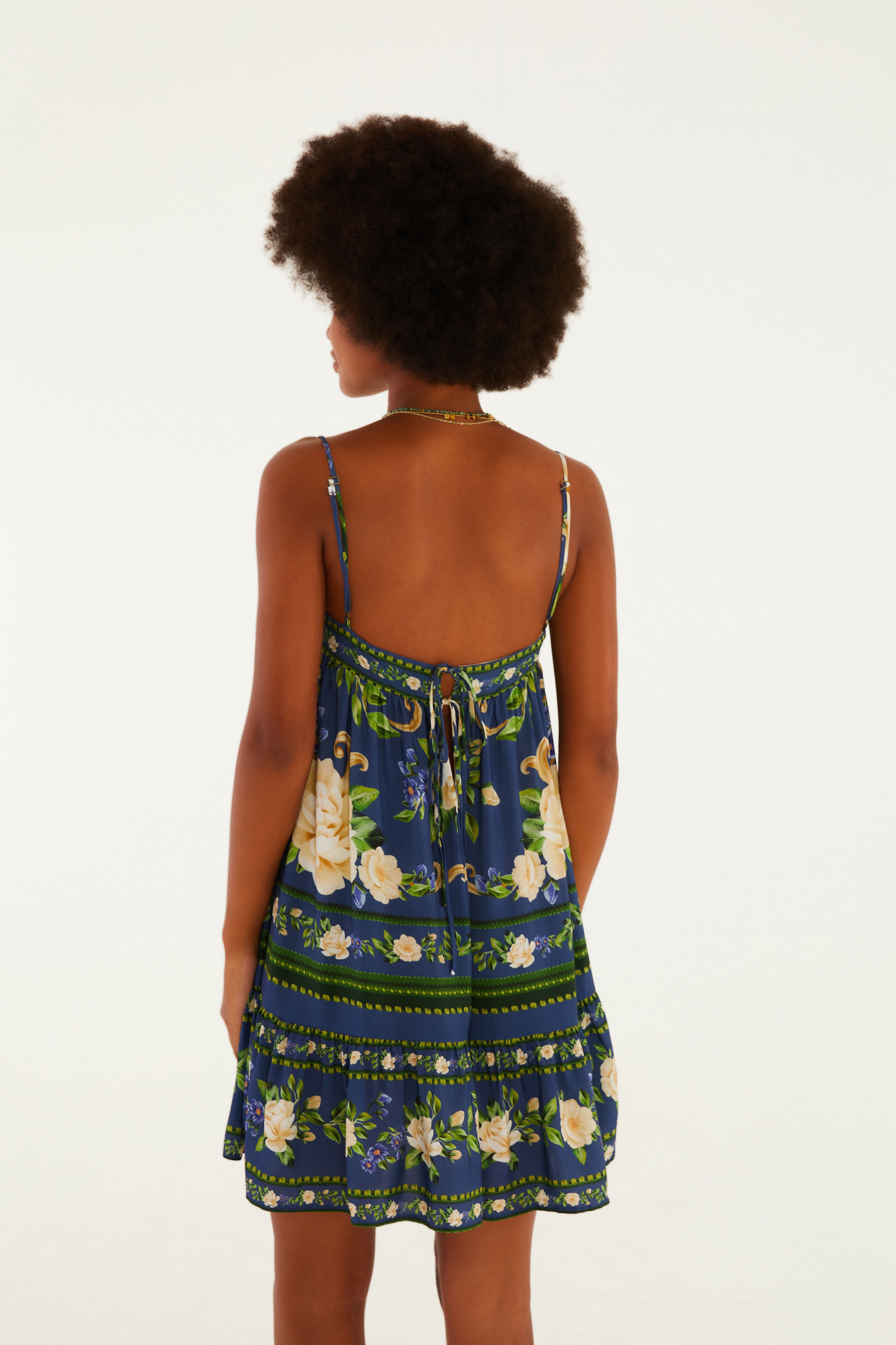 Vestido Curto Estampado Flor Celeste