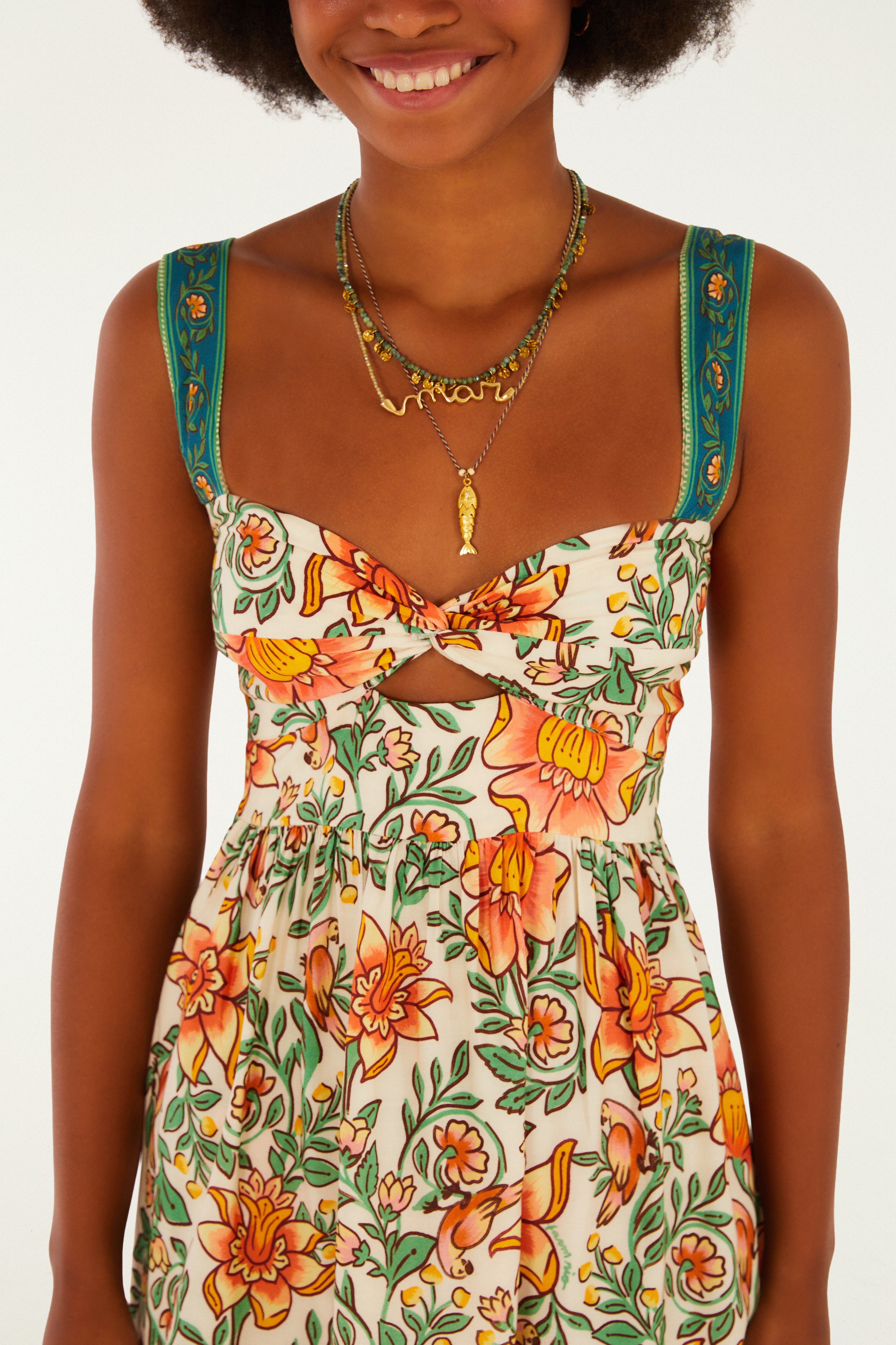 Vestido Curto Estampado Jardim Boho