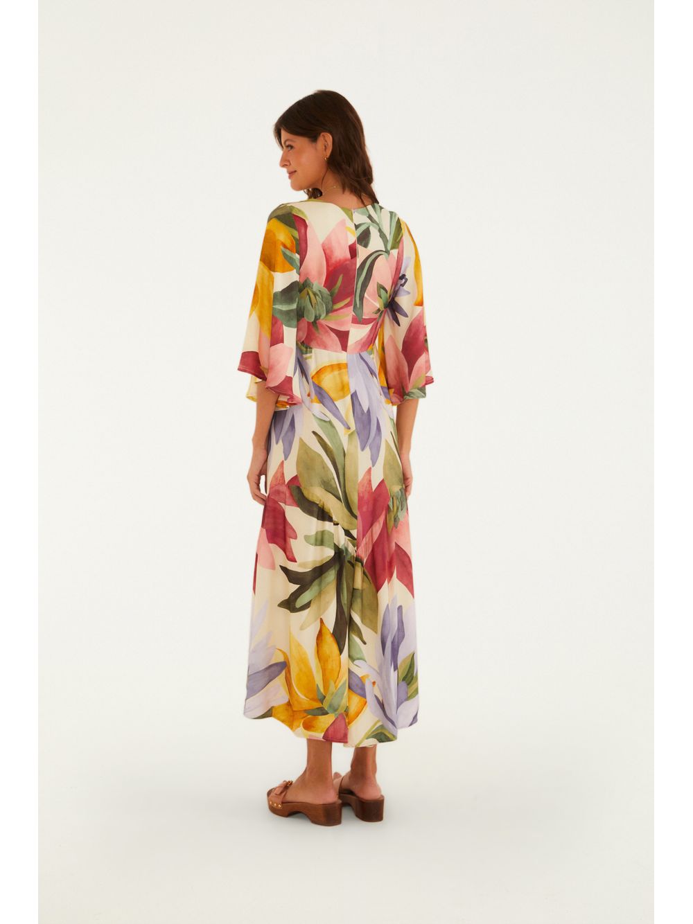 Farm — Vestido Mangas Estampado Chita Pintada