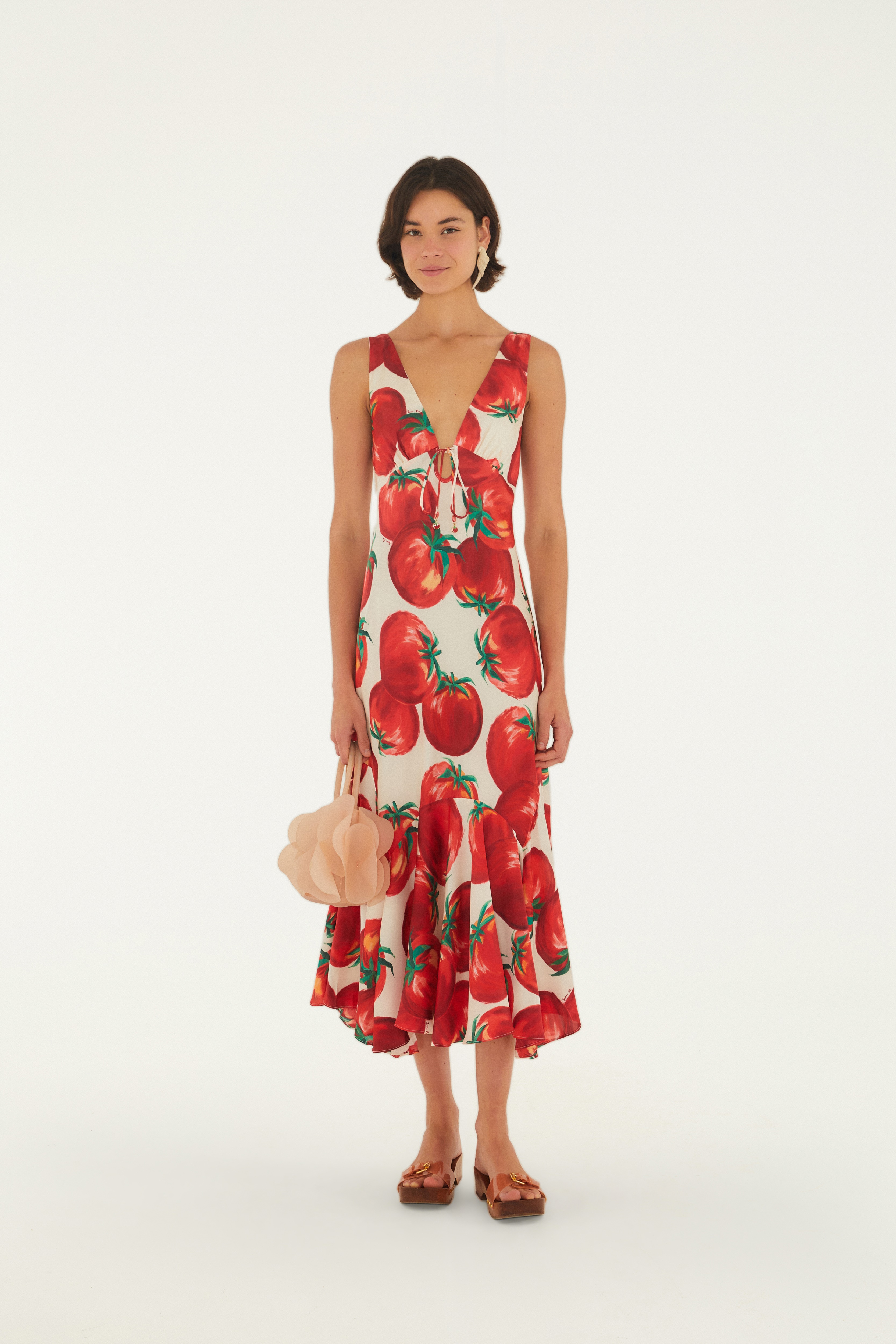 Vestido Pontas Estampado Tomates