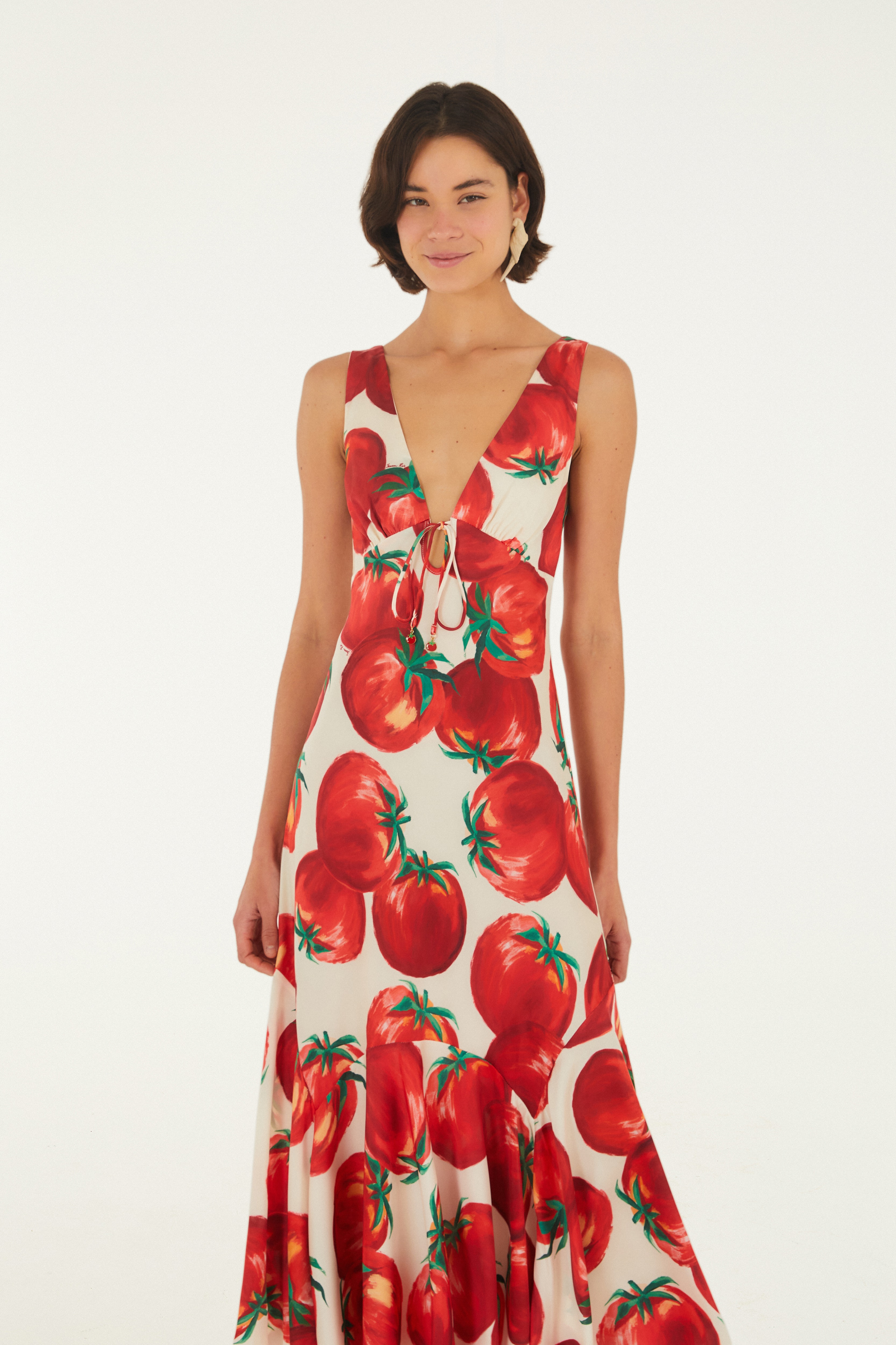 Vestido Pontas Estampado Tomates