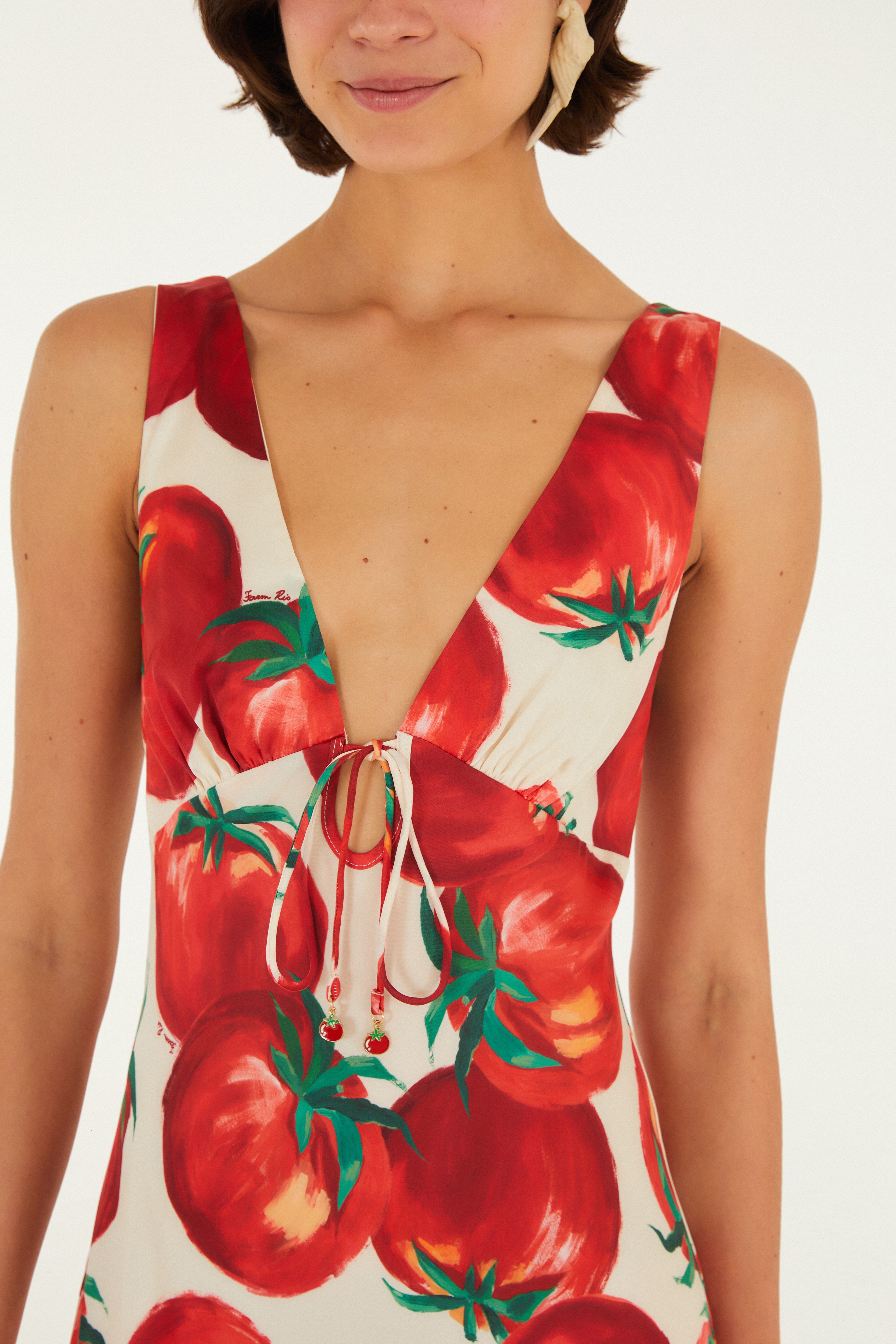 Vestido Pontas Estampado Tomates