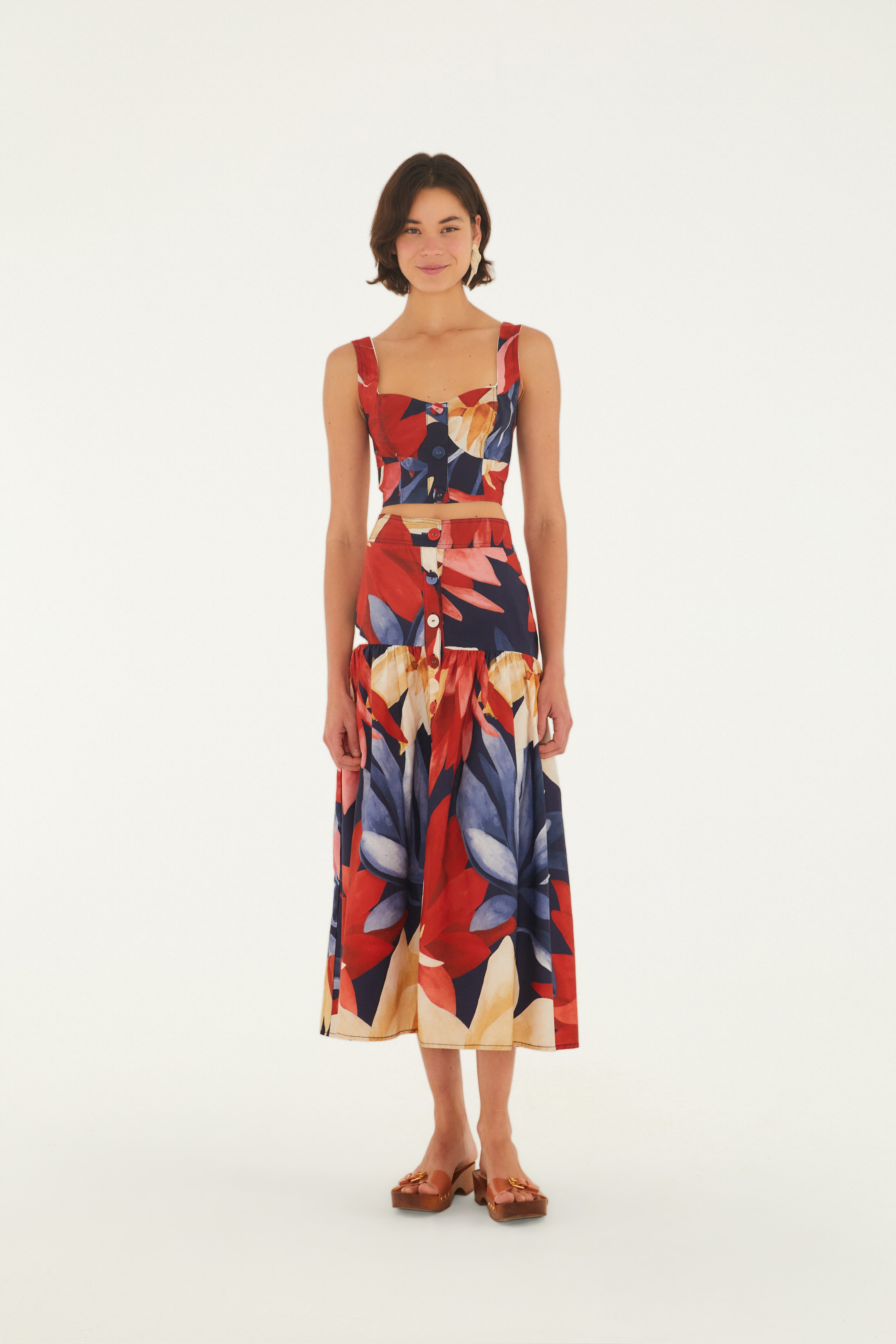 Saia Cropped Estampada Chita Pintada