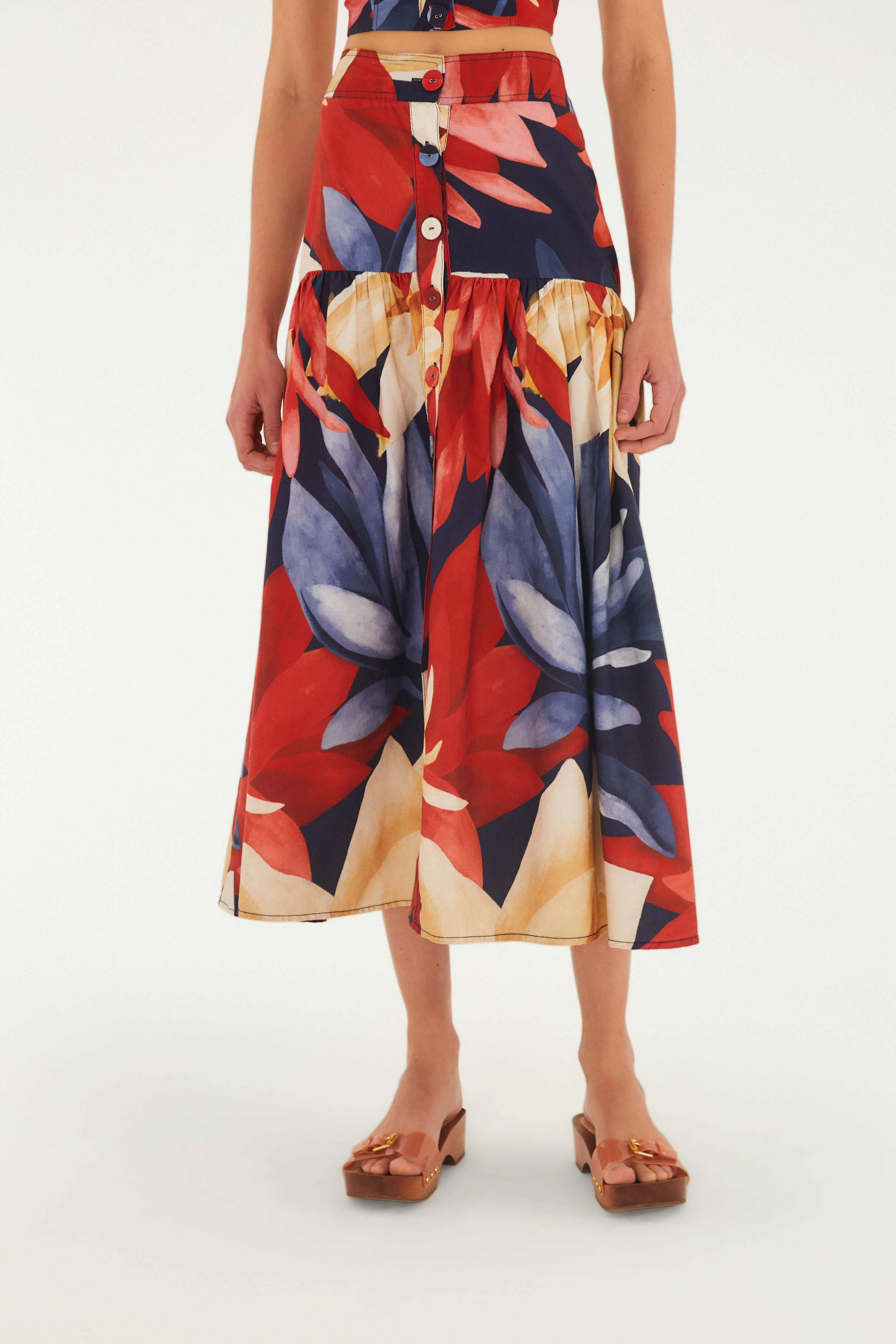 Saia Cropped Estampada Chita Pintada