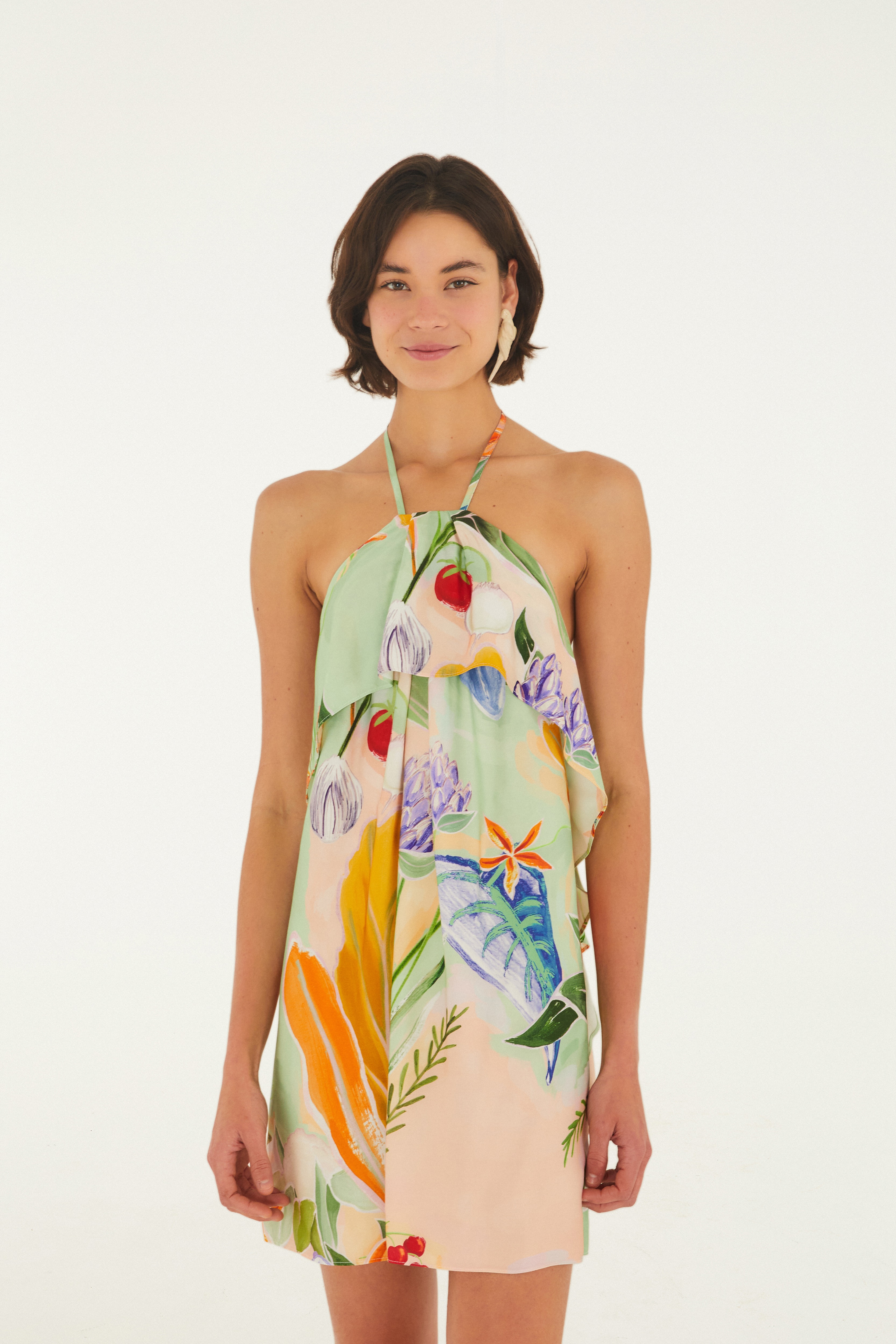 Vestido Curto Estampado Legumes Pintados