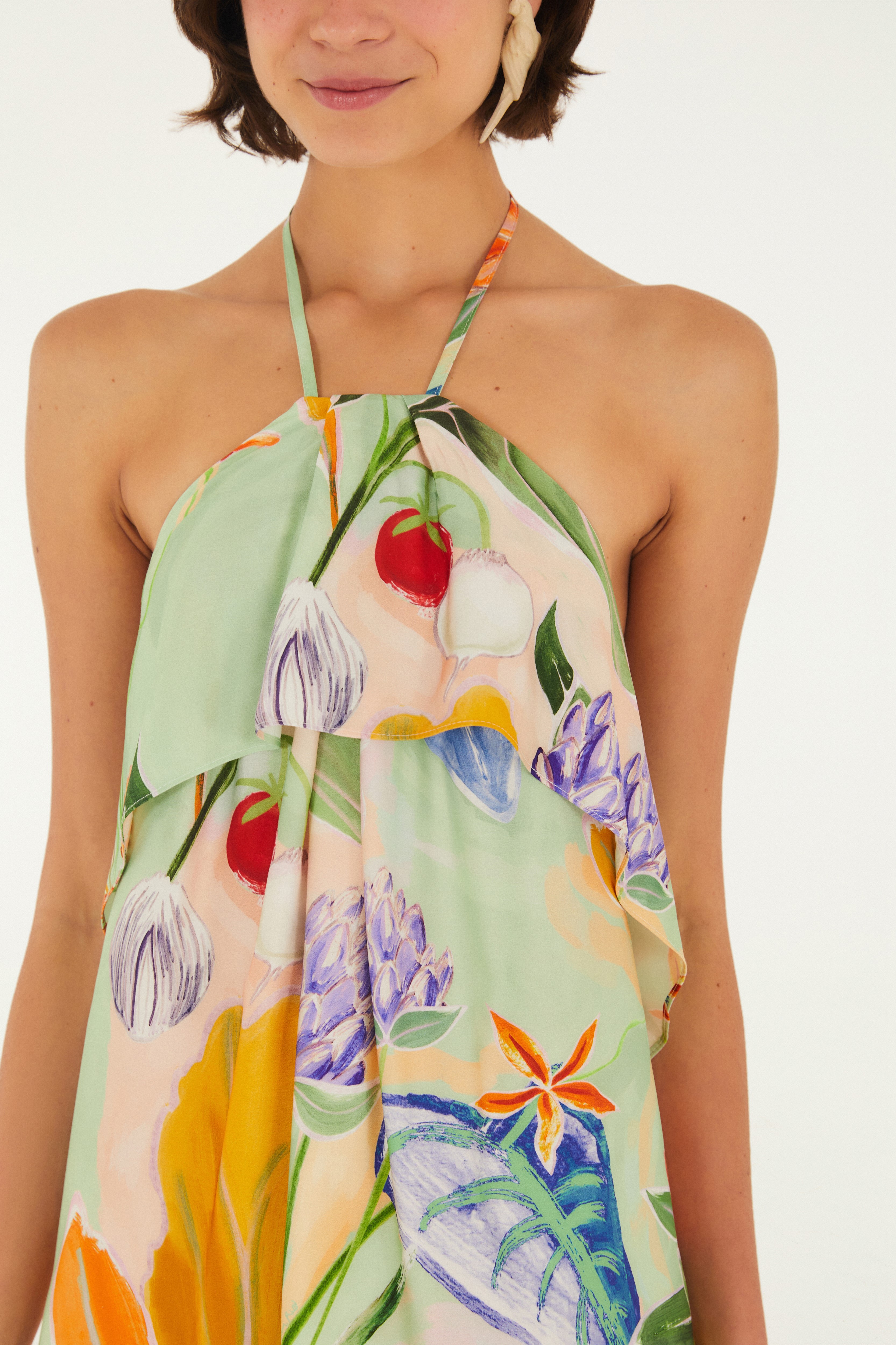 Vestido Curto Estampado Legumes Pintados