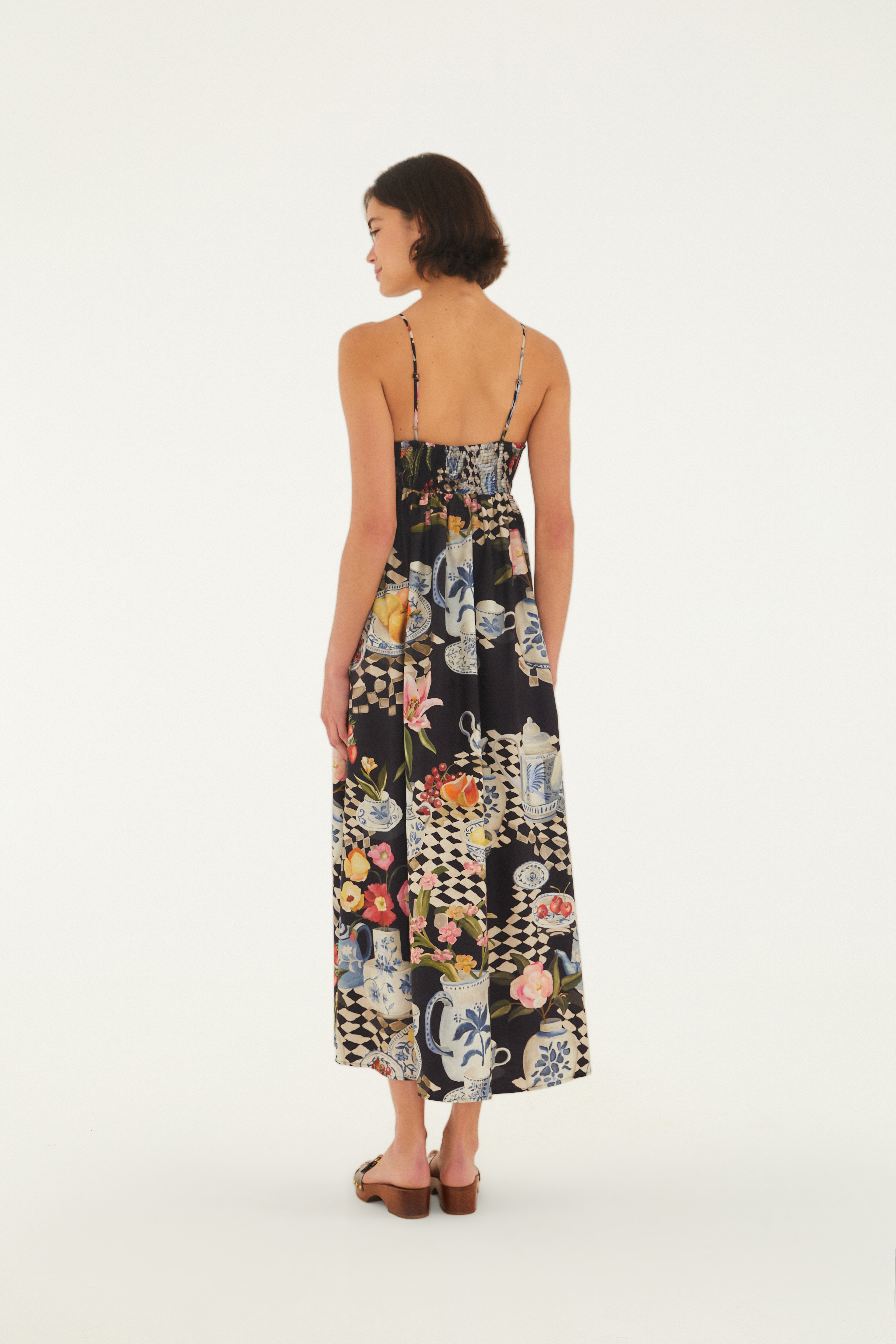 Vestido Alcinhas Estampado Mesa De Chá