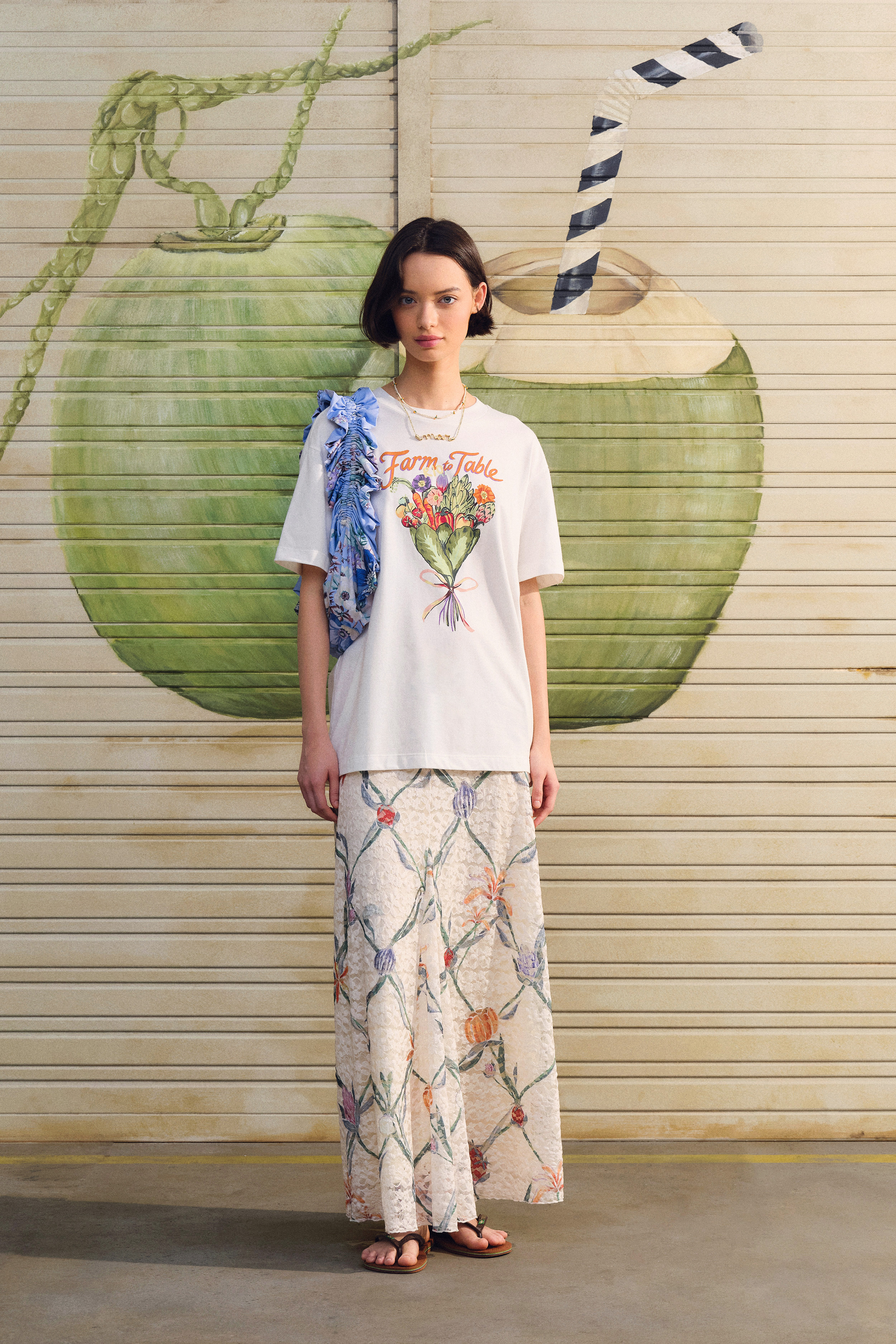 Saia Renda Estampada Feira De Legumes