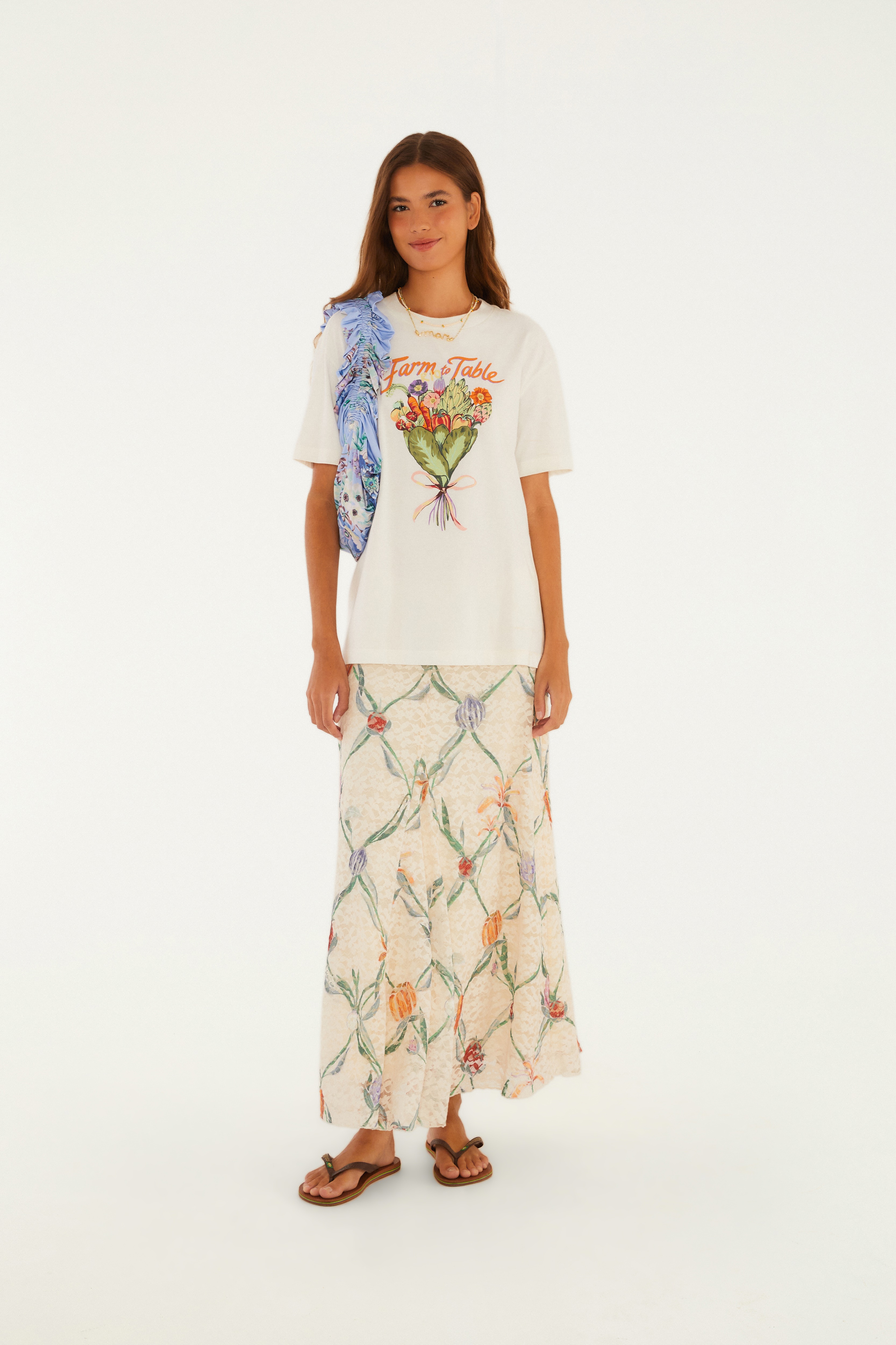 Saia Renda Estampada Feira De Legumes