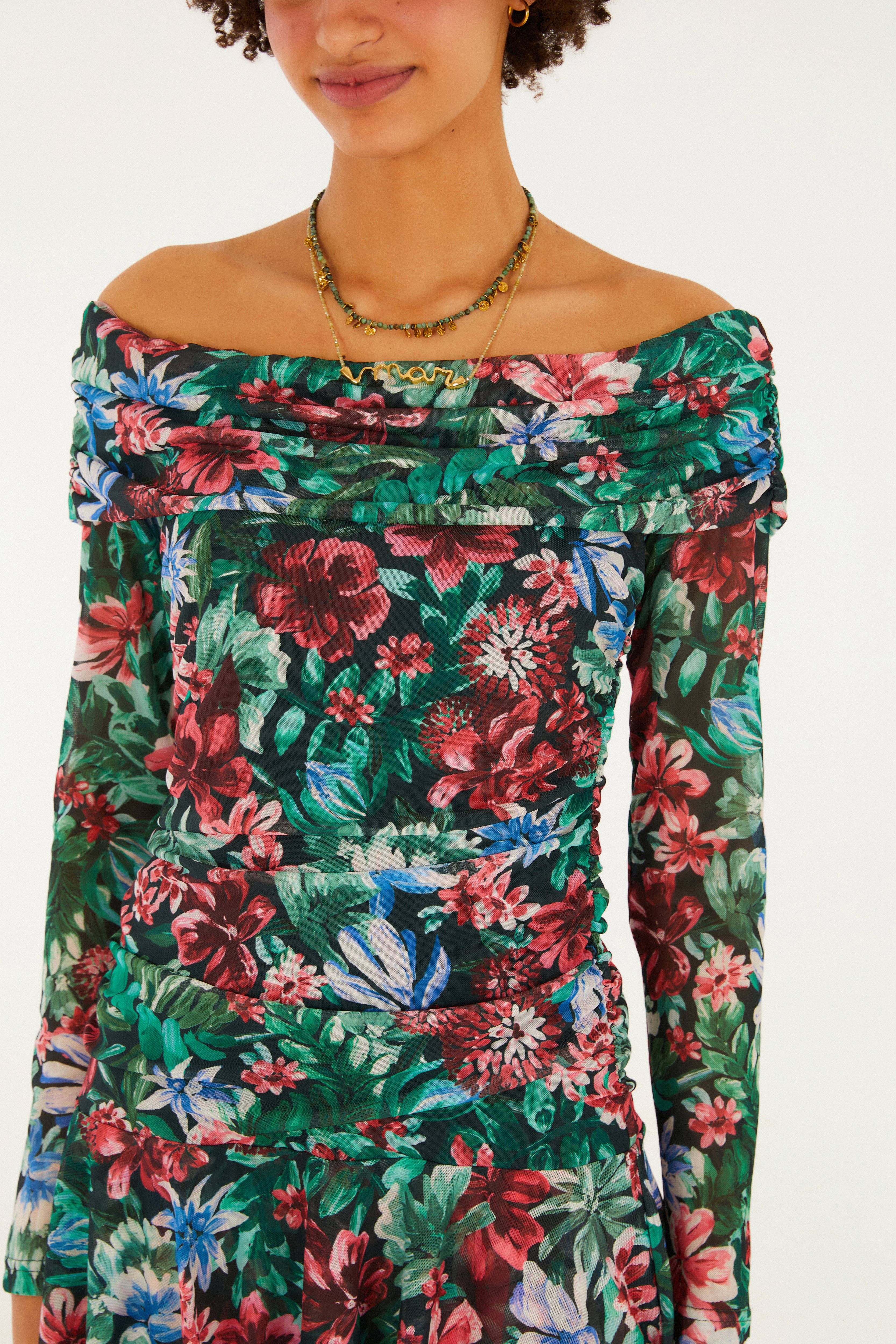 Vestido Curto Tule Estampado Florabela