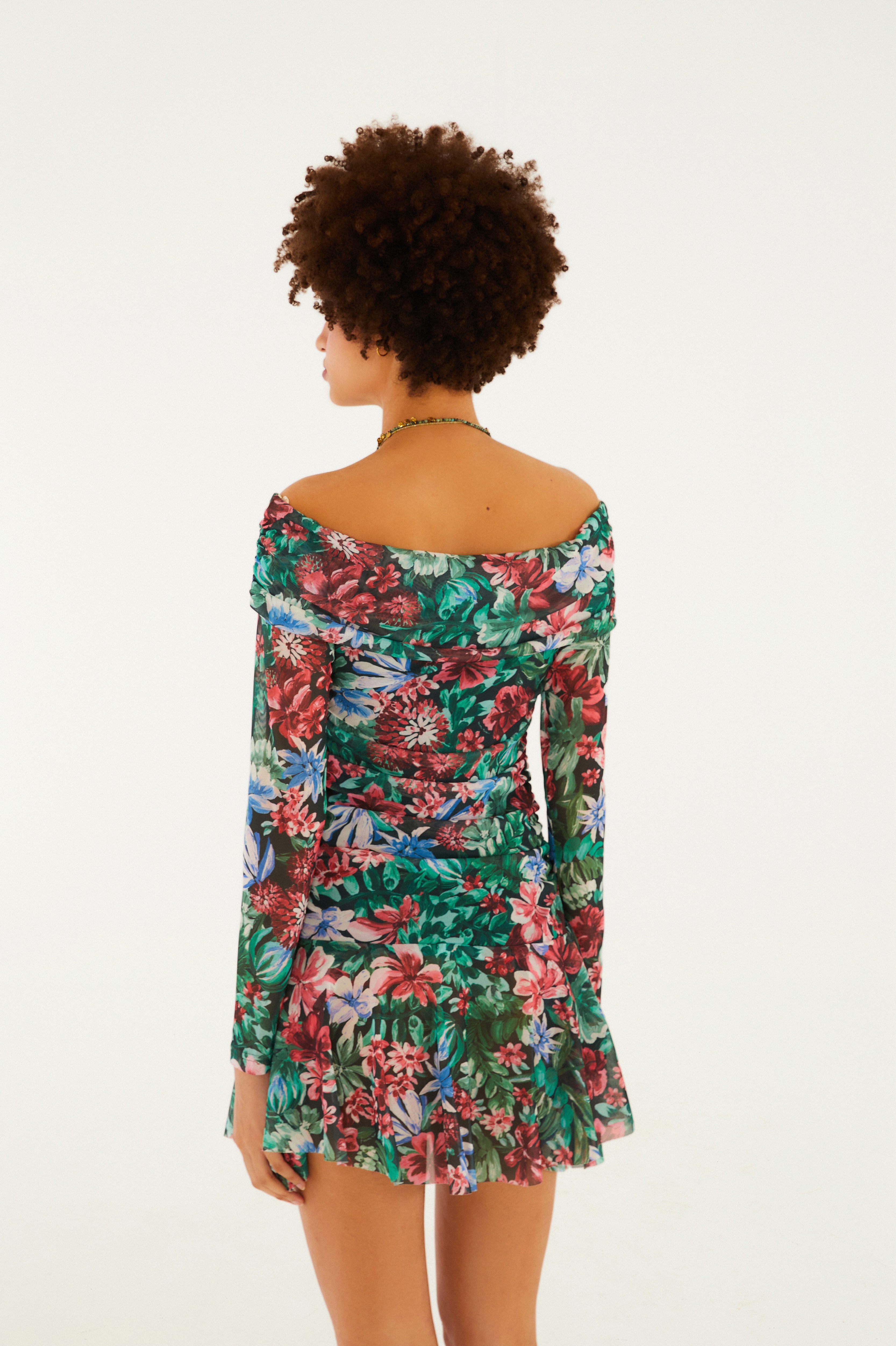 Vestido Curto Tule Estampado Florabela