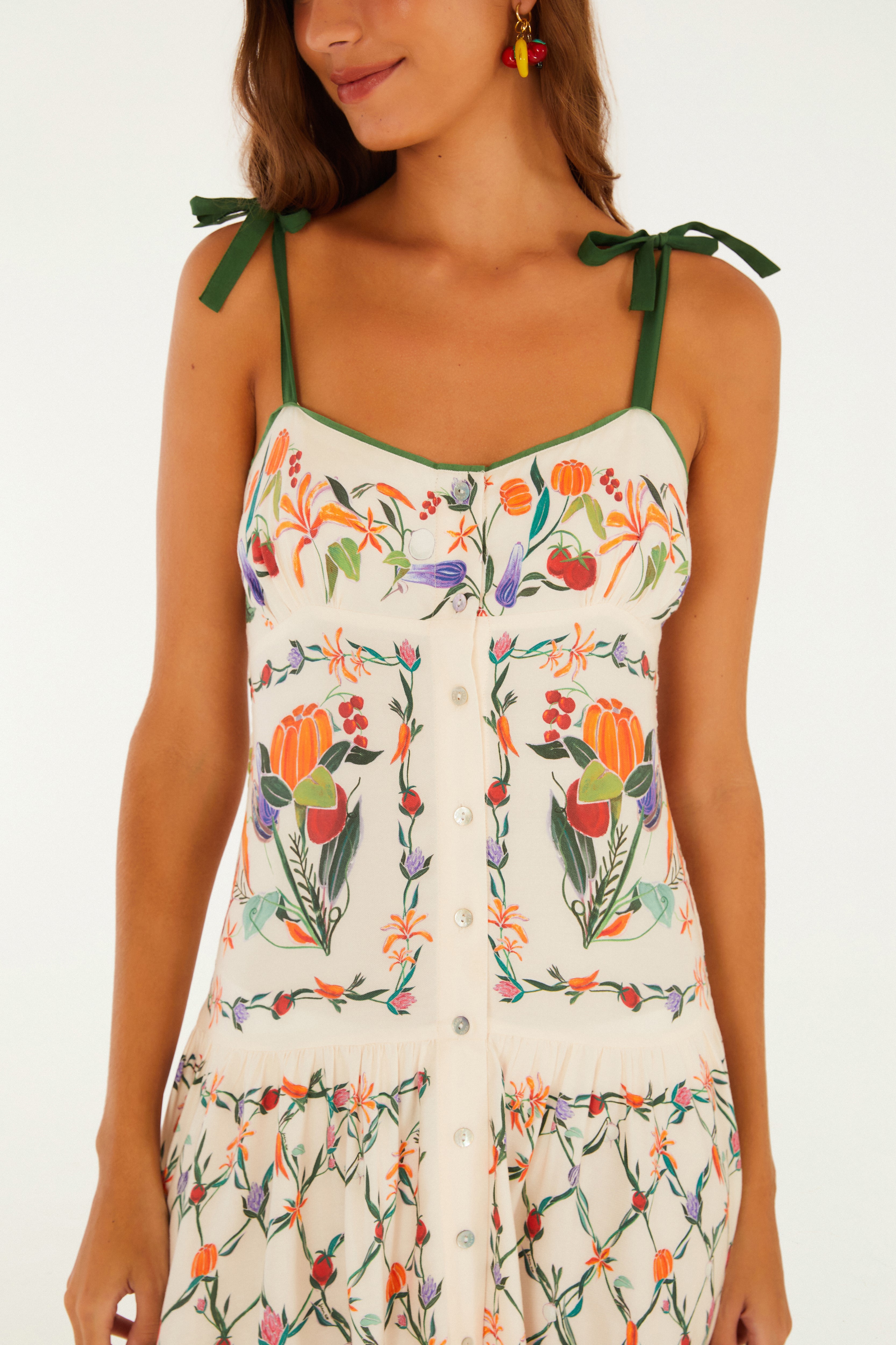 Vestido Pontas Estampado Feira De Legumes