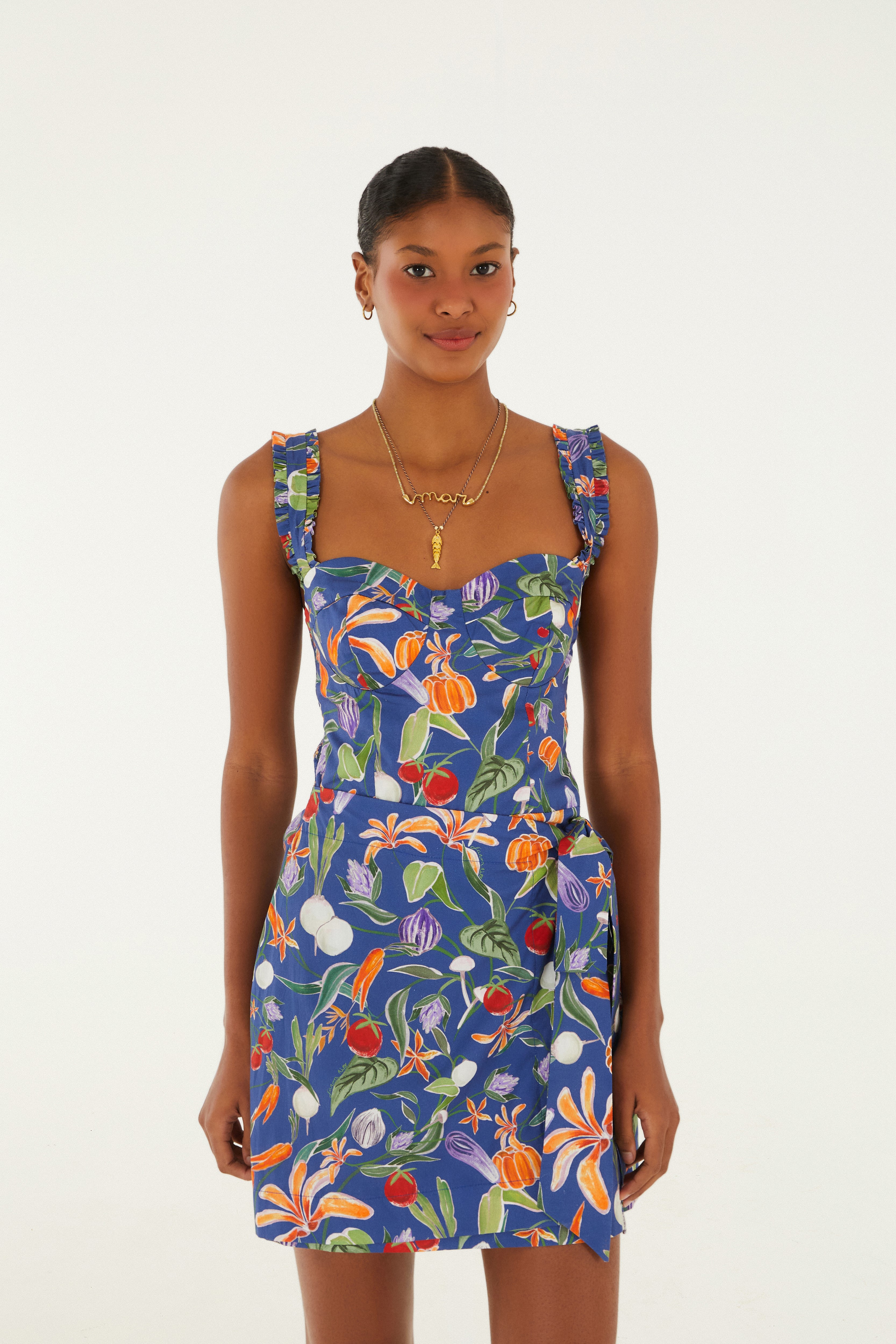 Vestido Curto Estampado Legumes