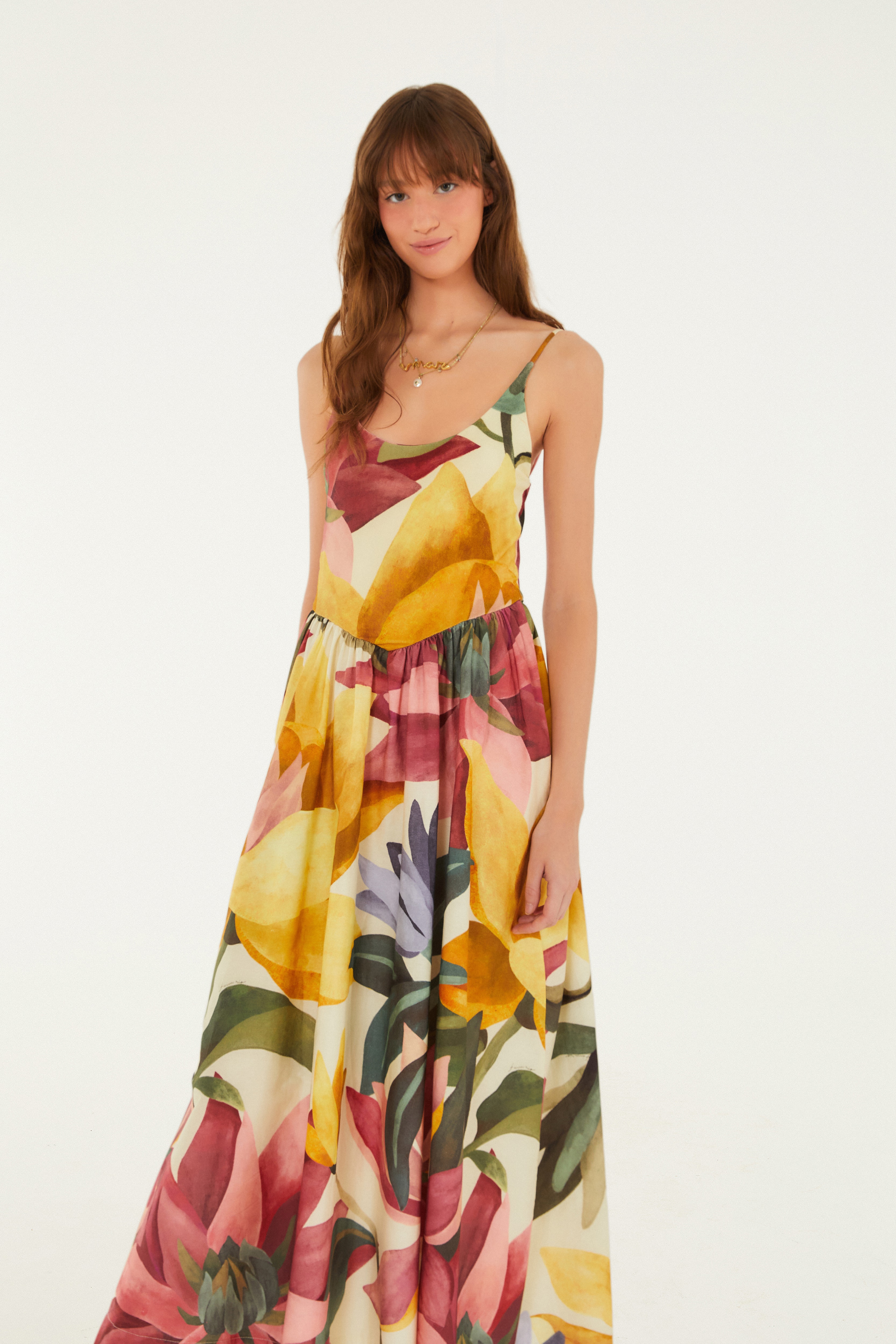 Vestido Cropped Estampado Chita Pintada
