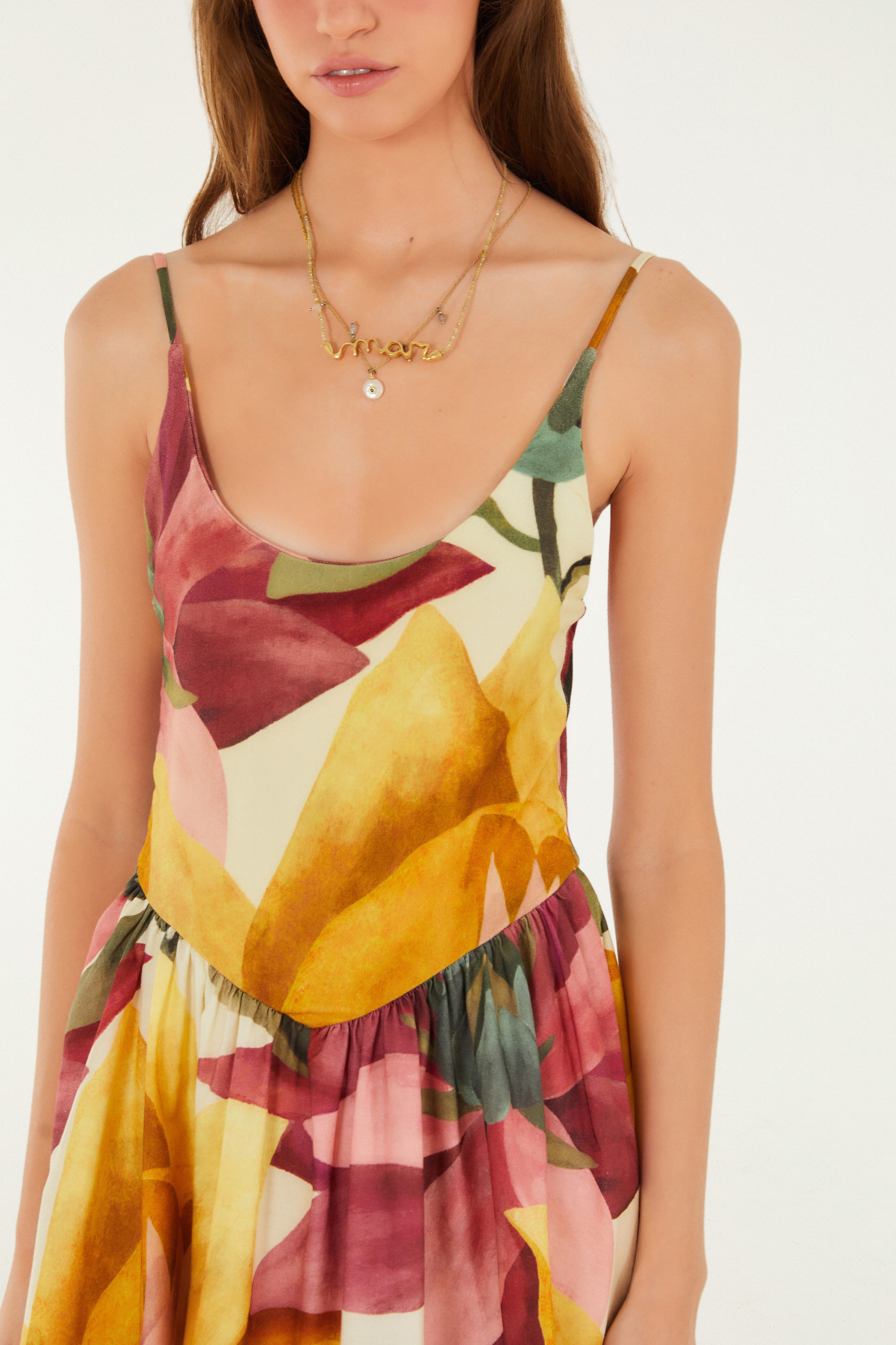 Vestido Cropped Estampado Chita Pintada