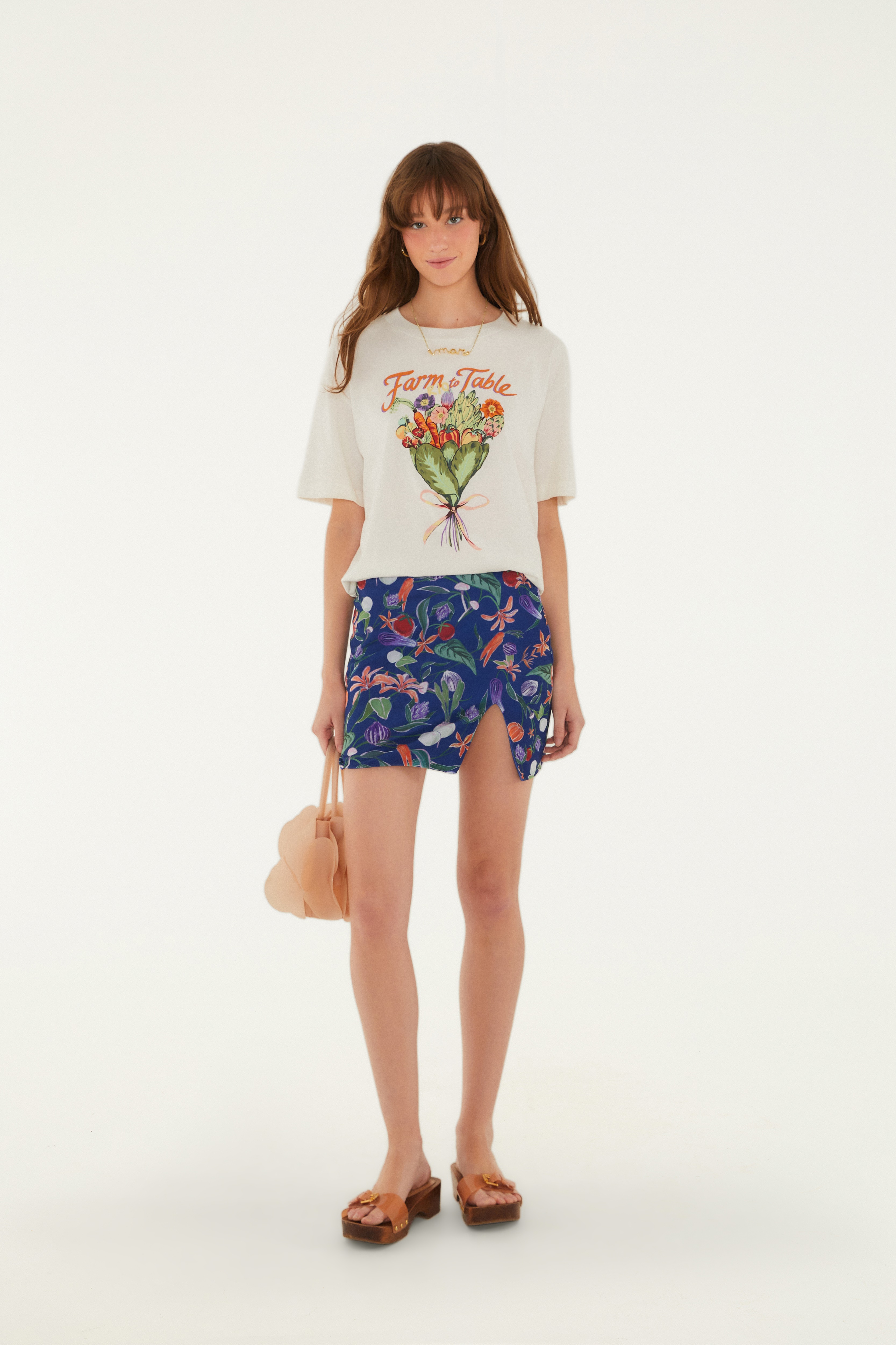 Saia Tule Estampada Legumes
