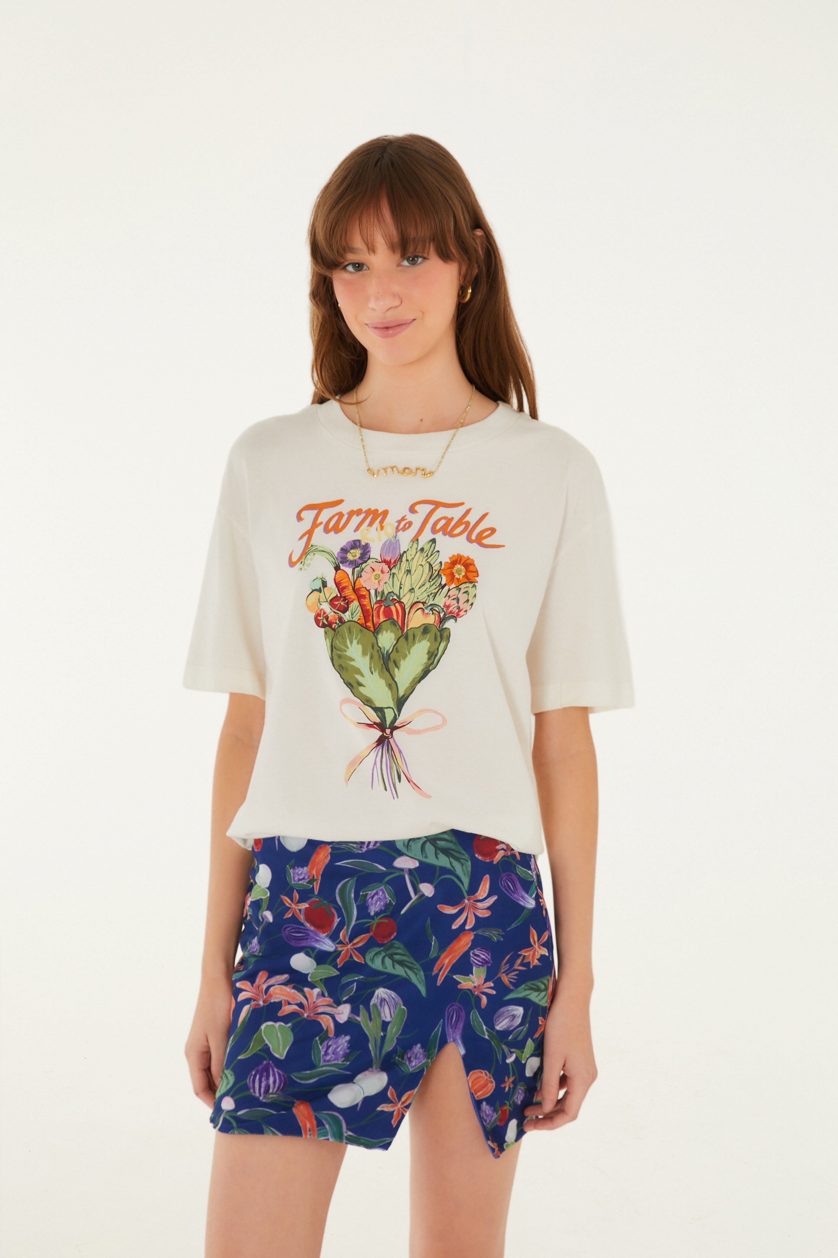 Saia Tule Estampada Legumes
