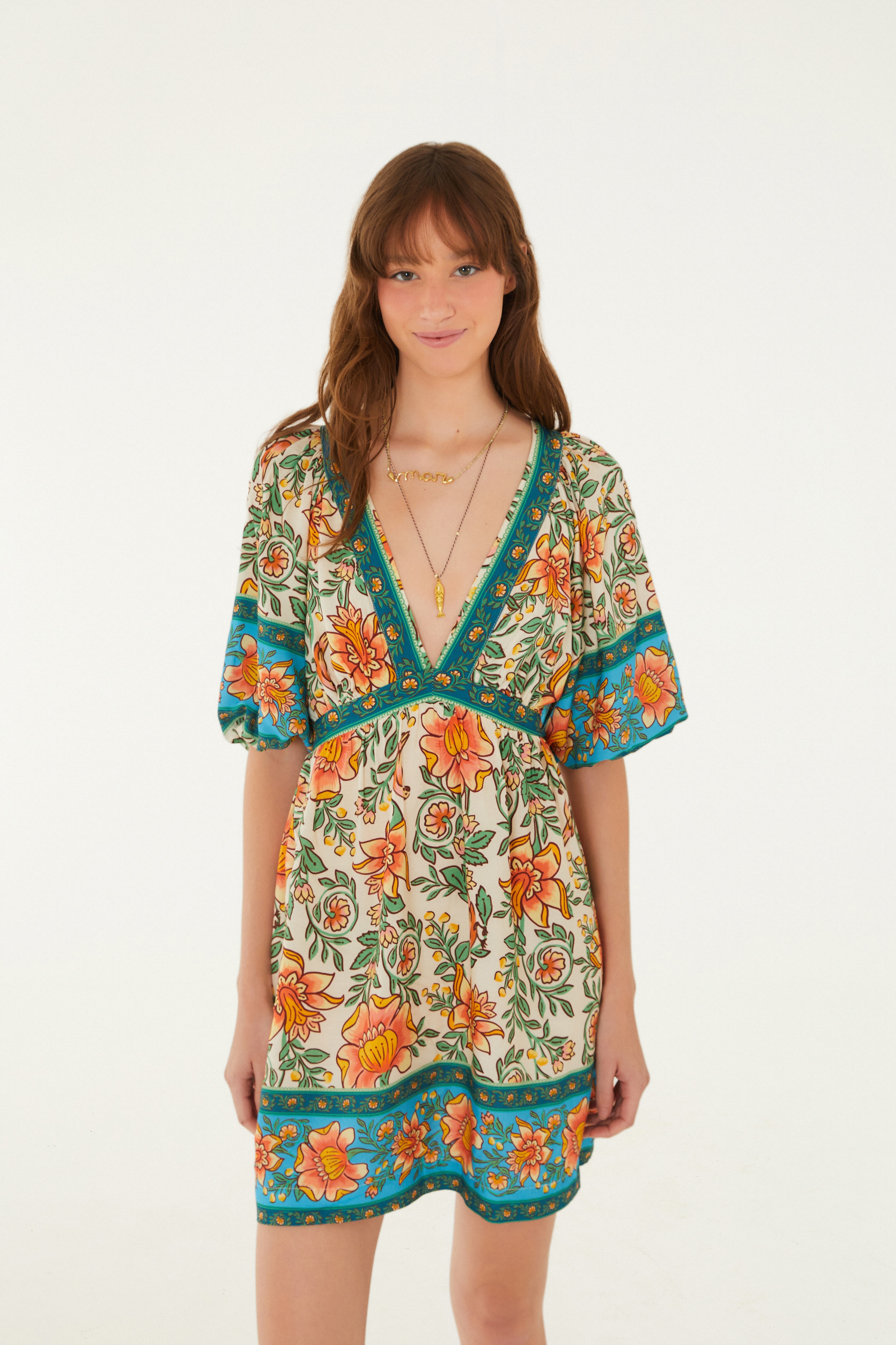 Vestido Curto Estampado Jardim Boho