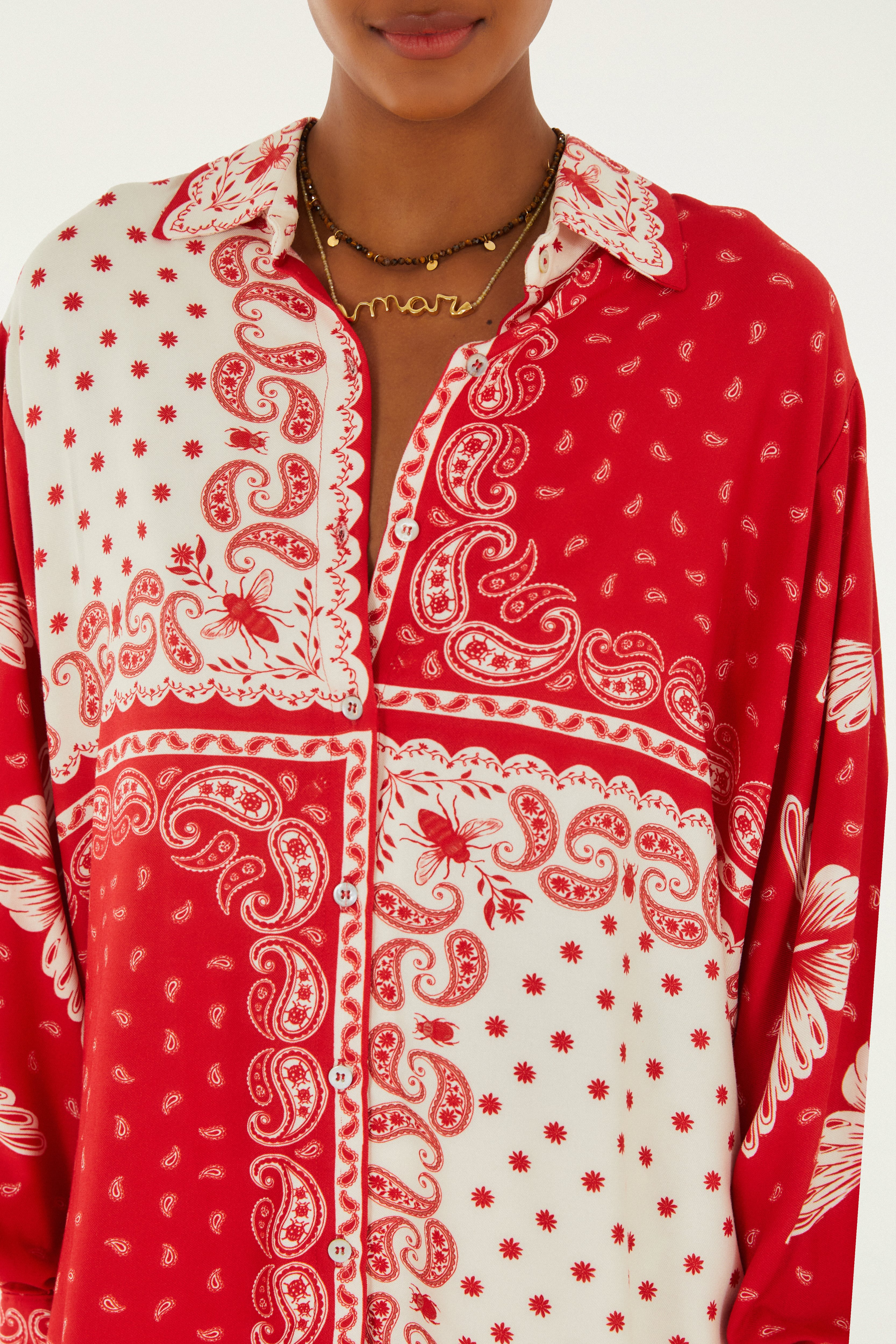 Camisa Manga Longa Estampada Bandana Jardim