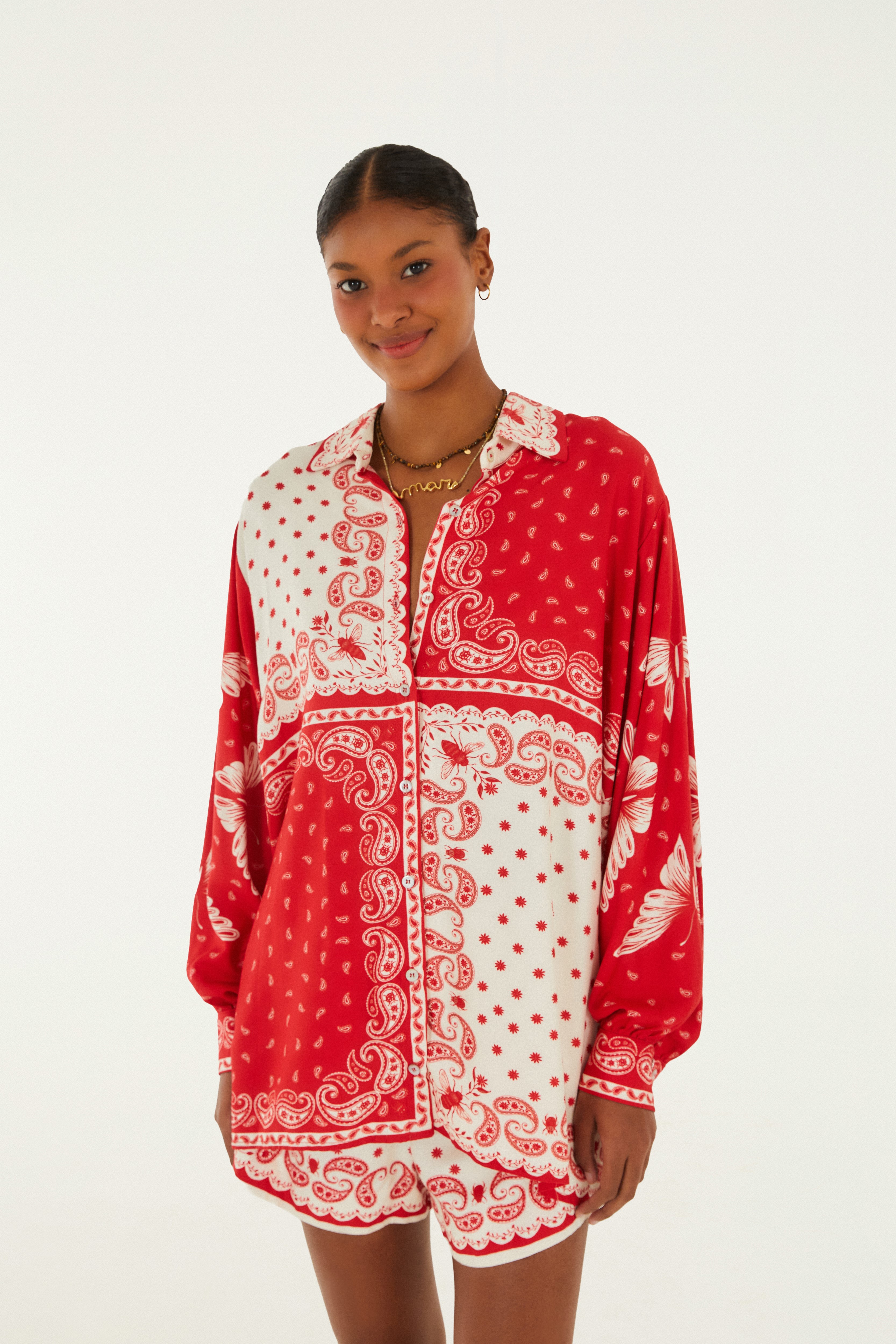 Camisa Manga Longa Estampada Bandana Jardim