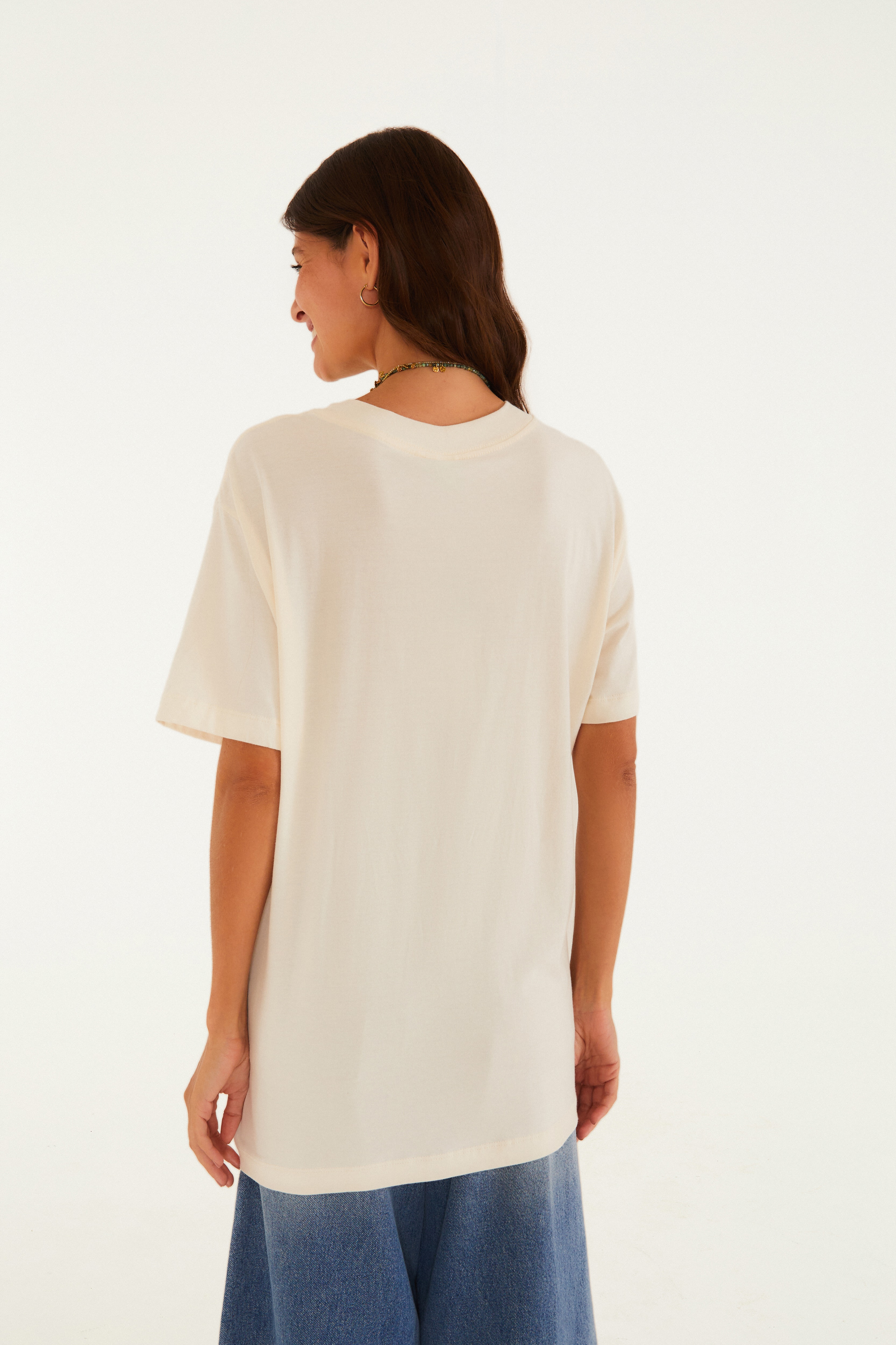 T-Shirt Media Rio De Renda Bege