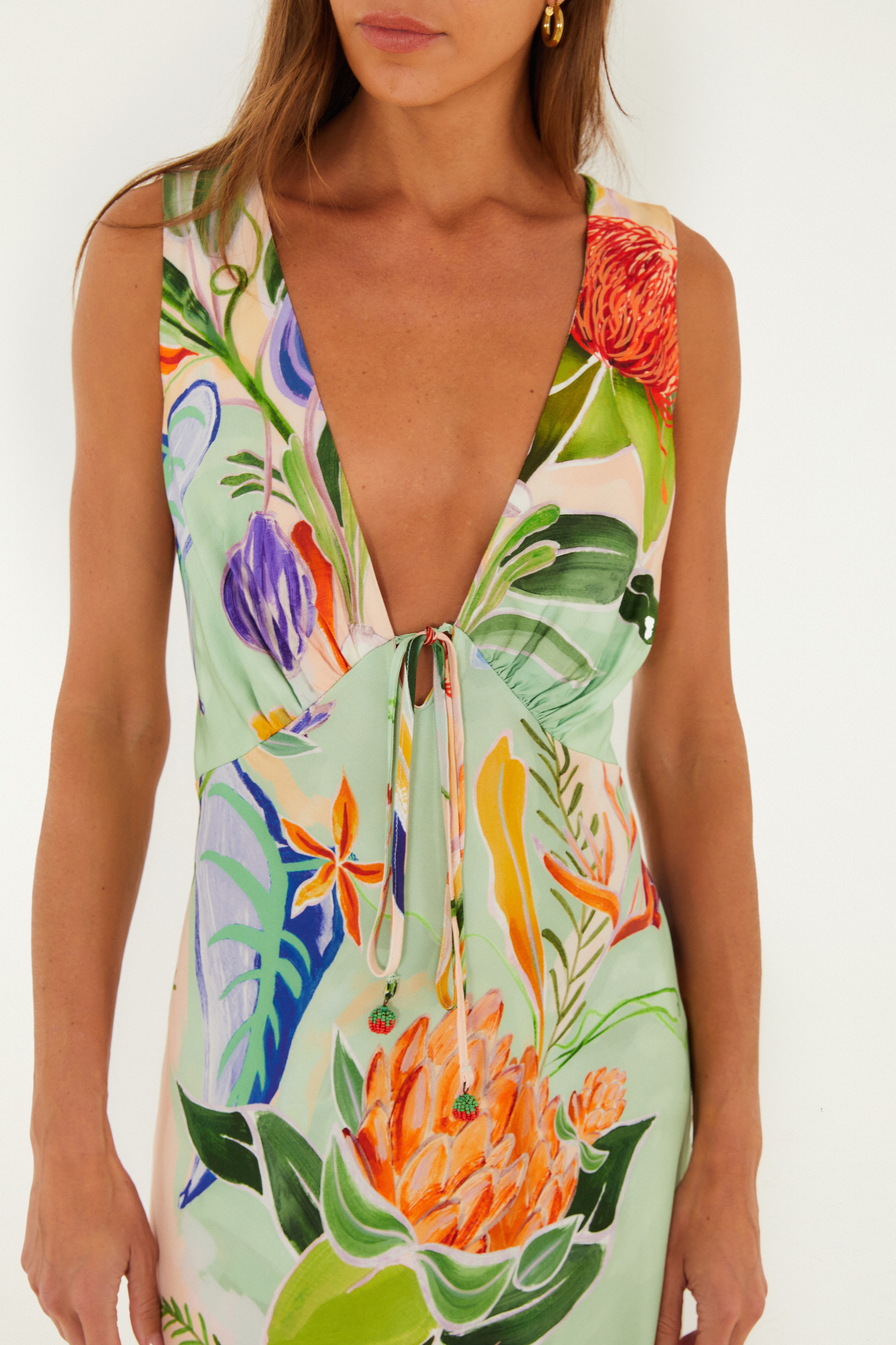 Vestido Cropped Estampado Legumes Pintados