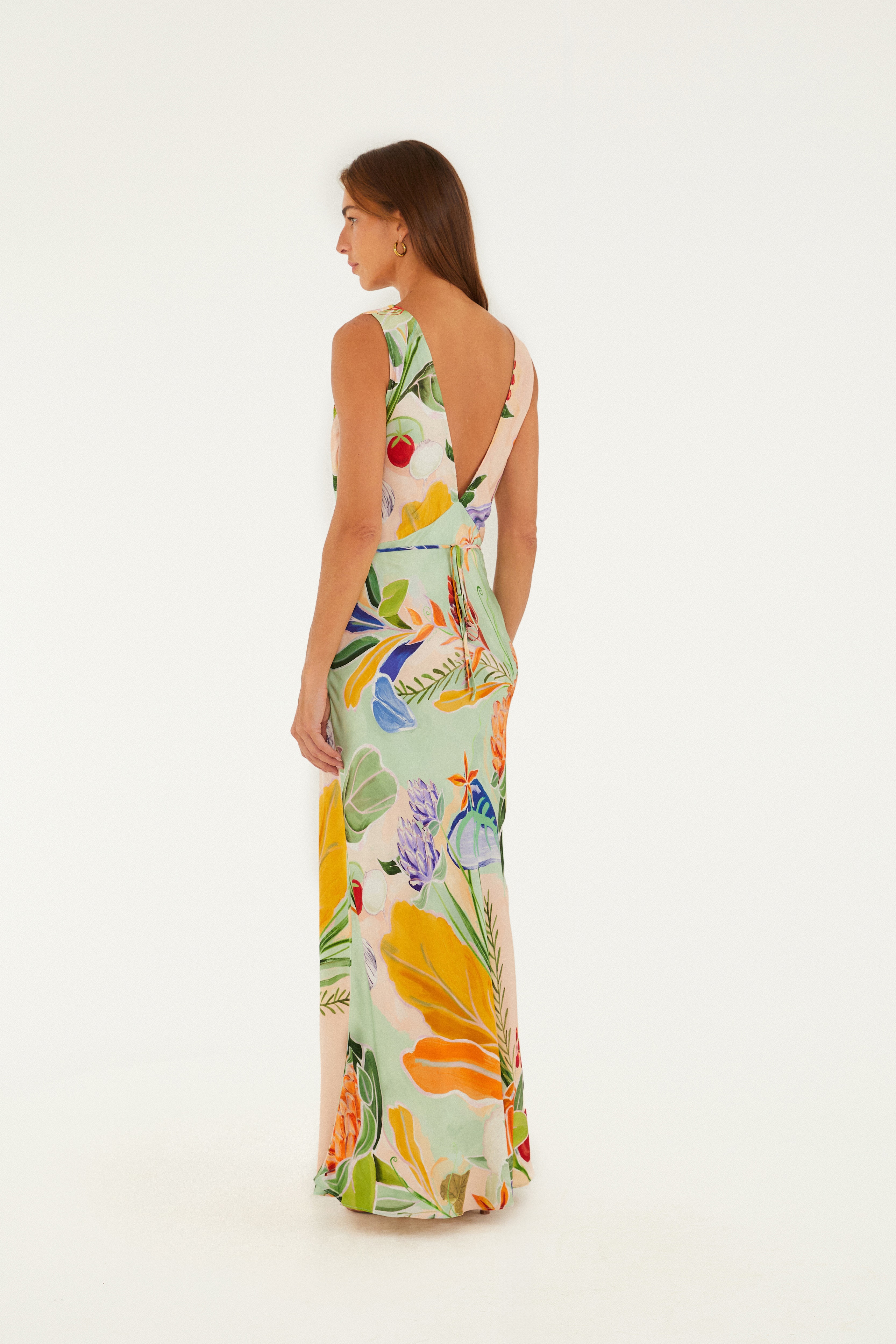 Vestido Cropped Estampado Legumes Pintados