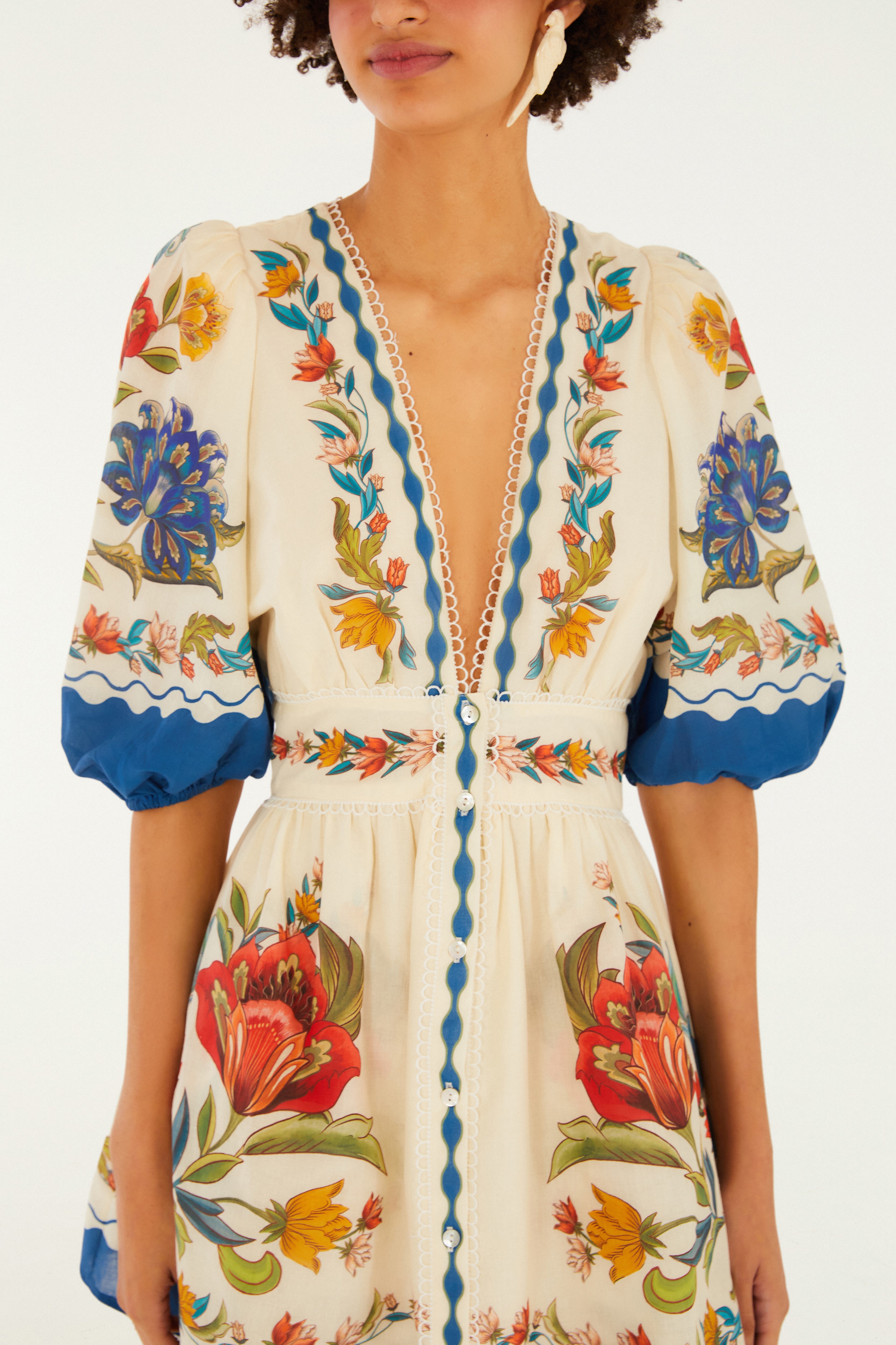Vestido Mangas Estampado Floral Maitê