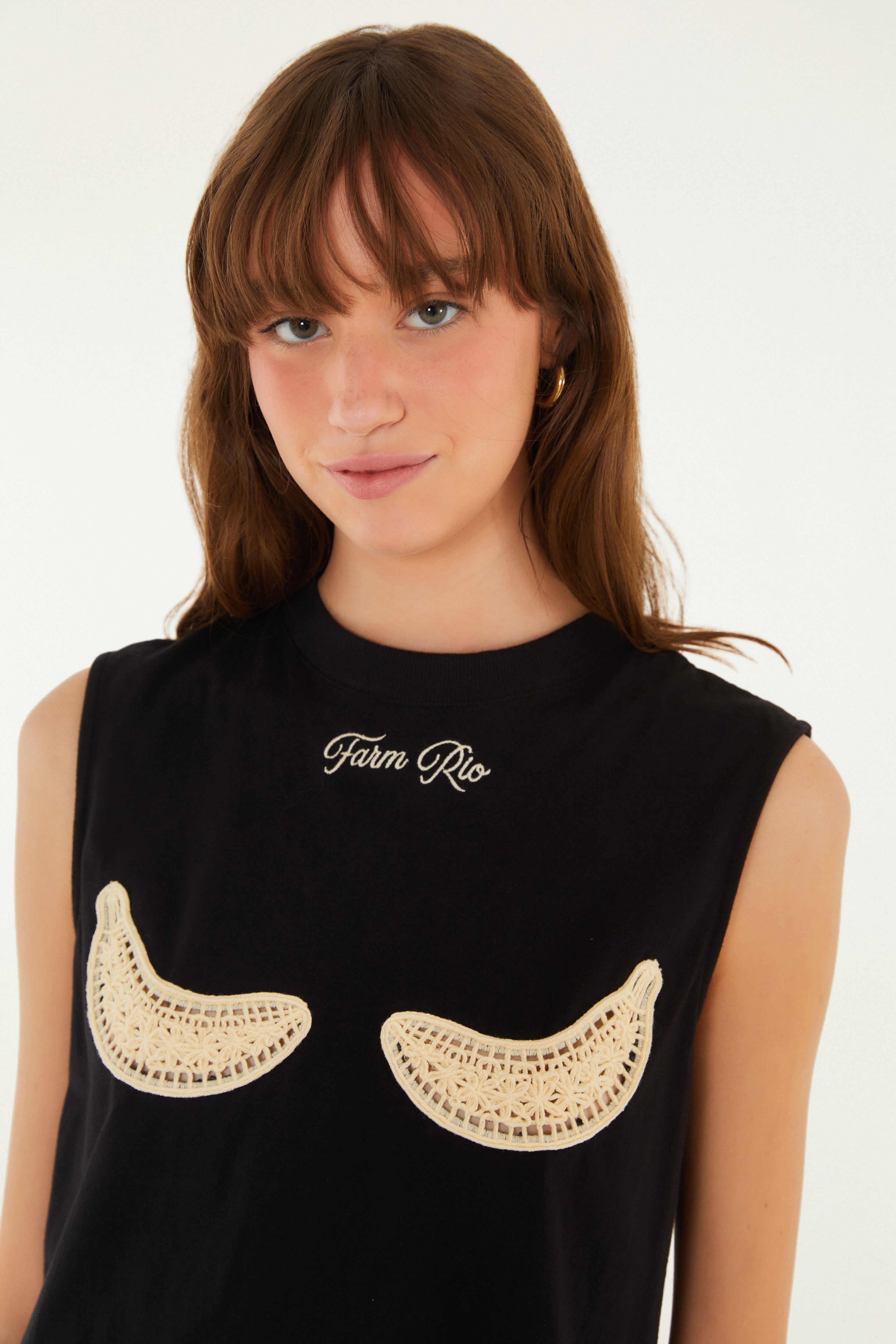 Regata Cropped Bananas Richillieu Preto