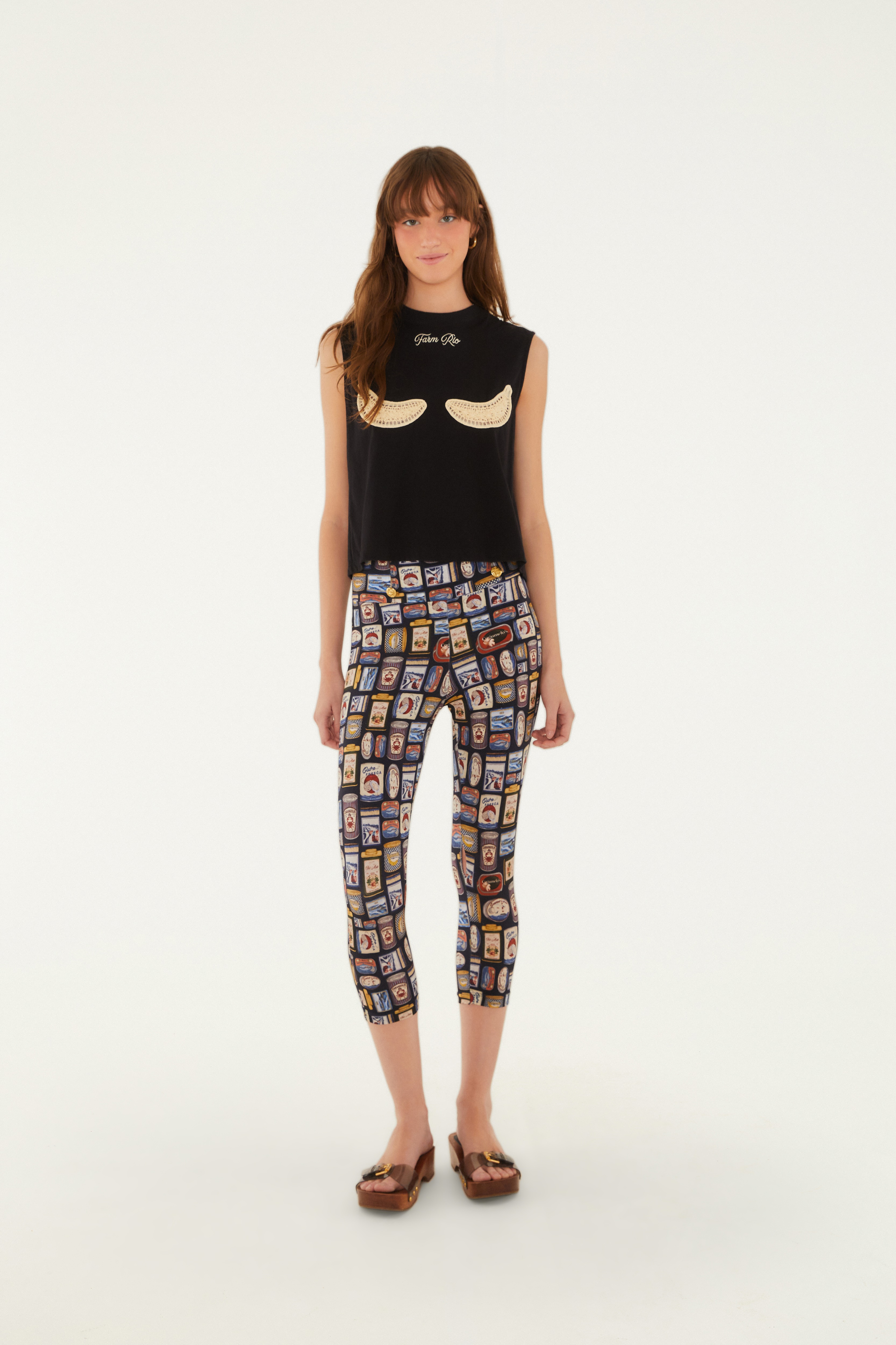 Regata Cropped Bananas Richillieu Preto