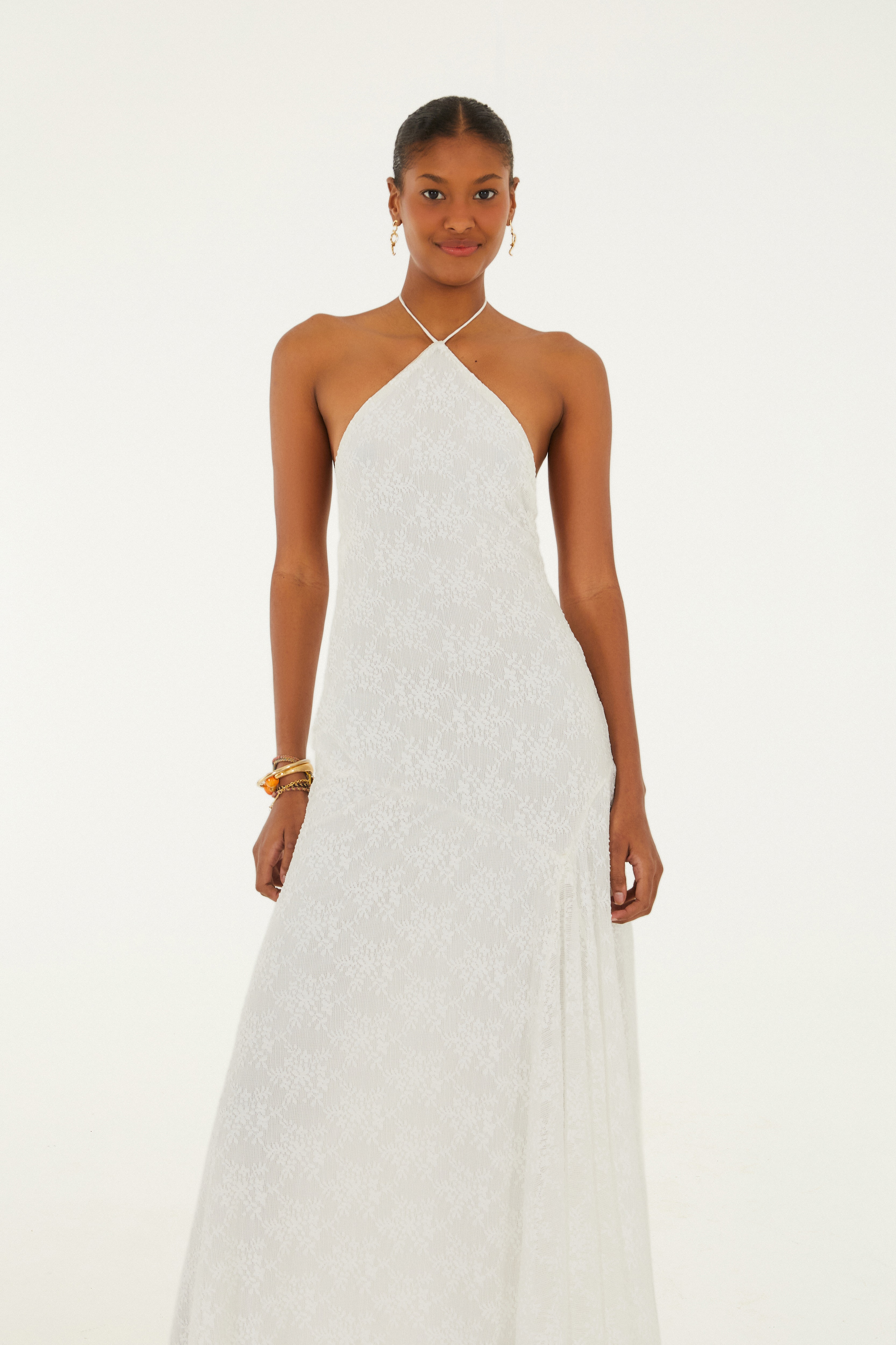Vestido Midi Frente Única Renda
