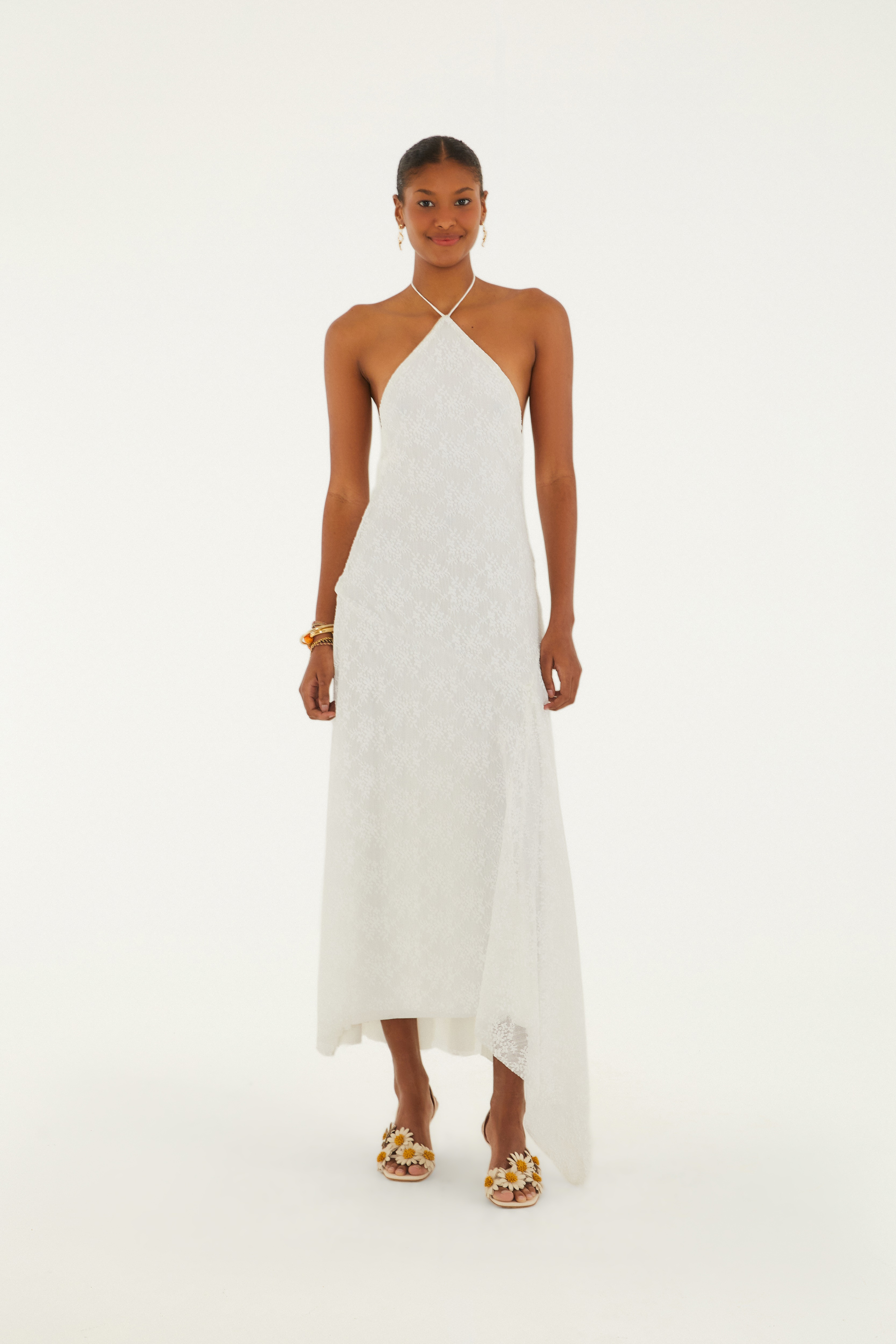 Vestido Midi Frente Única Renda